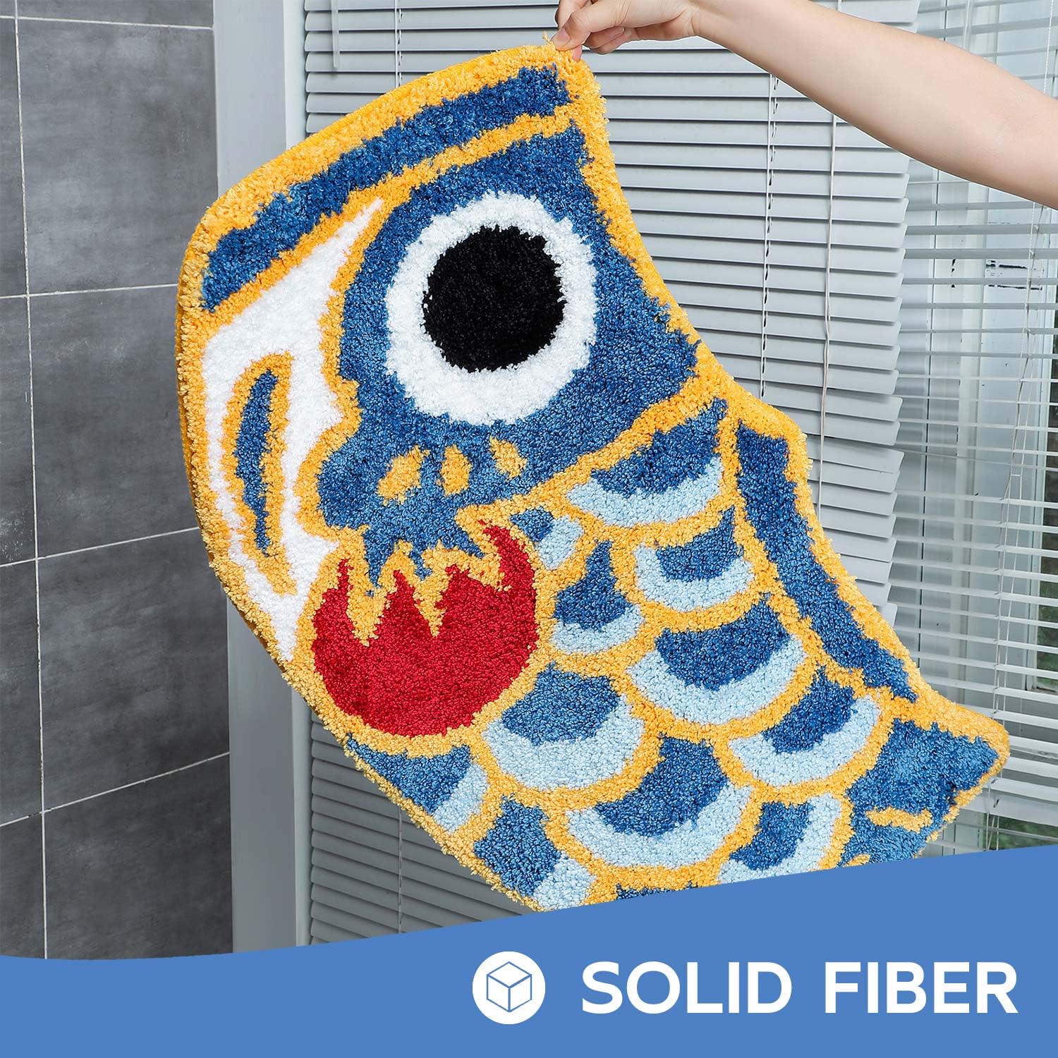 Feblilac Cute Fish Bath Mat For Bathroom, Japanese Koi Flag Soft Water Absorbent, Non-Slip, Machine Washable (Blue)