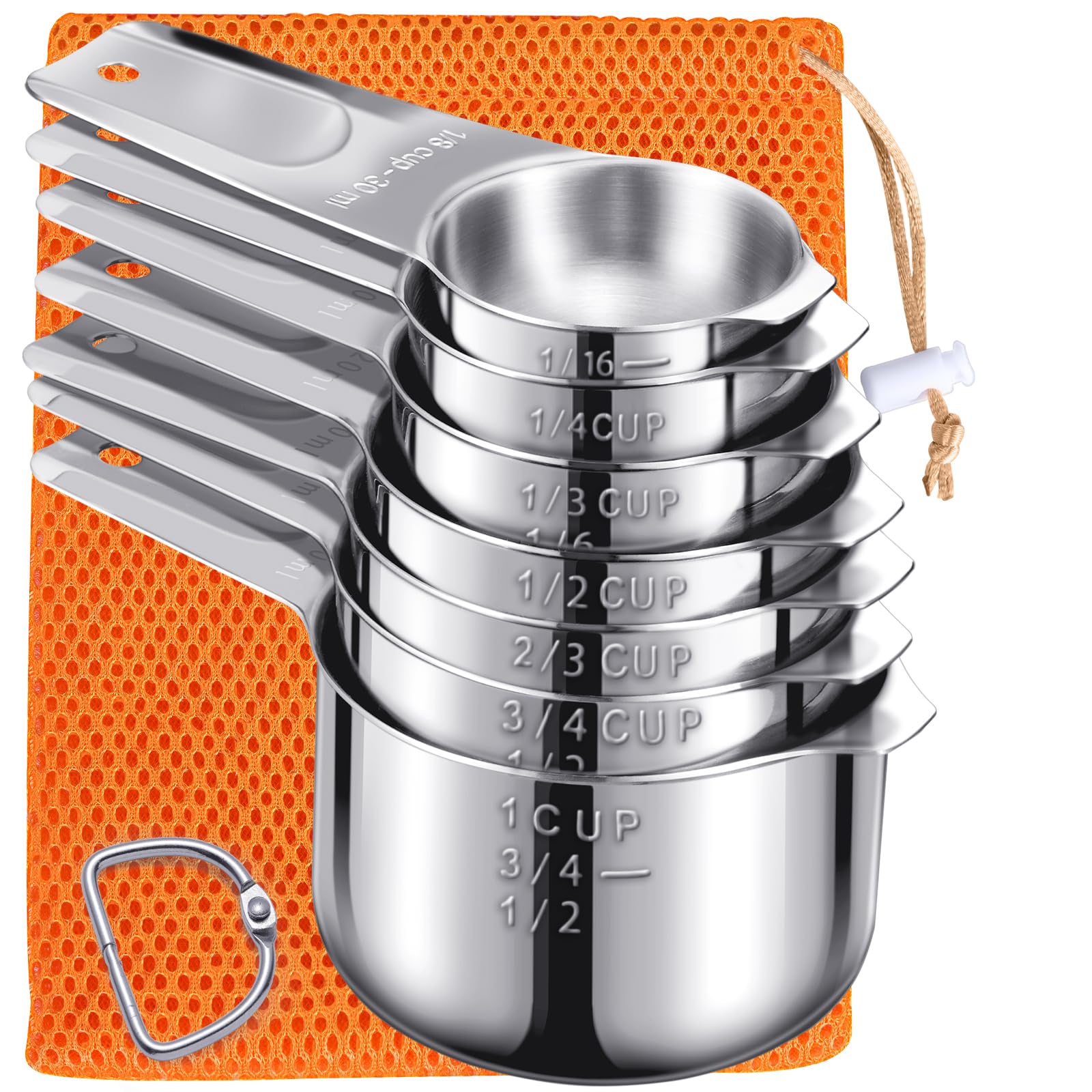 AMOHEE Measuring Cups Set, 7PCS Stainless Steel Engraved Markings Kitchen