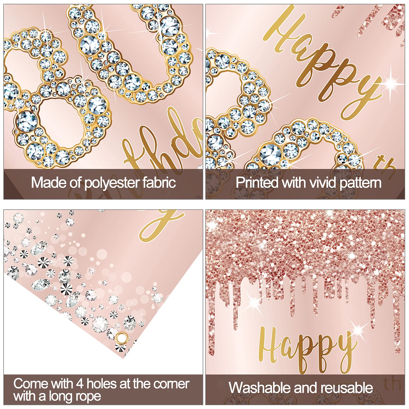 80Th Birthday Door Banner Decorations For Women, Pink Rose Gold Happy 80Th Birthday Door Cover Backdrop Party Supplies, Large 80