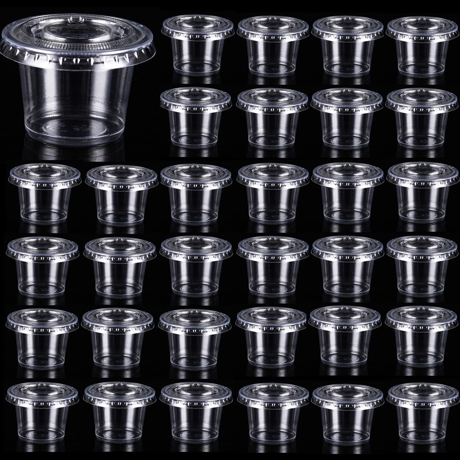 Zentriqlla 600 Pack 1 Oz Disposable Cups with Lids, Portion Condiment Sauce Containers with Lids, Clear Jello Shot Souffle Cups,