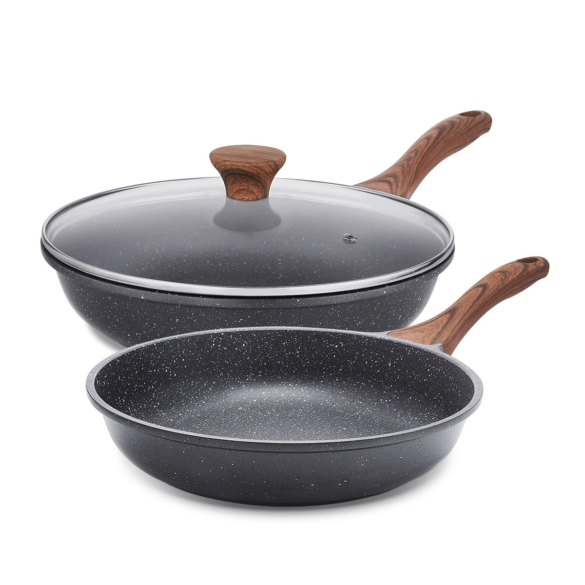Sensarte Nonstick Frying Pan Skillets, Swiss Granite Coating Omelette Pans, Healthy Cookware Chef'S Pan, Pfoa Free(9.5+11Inch Wi