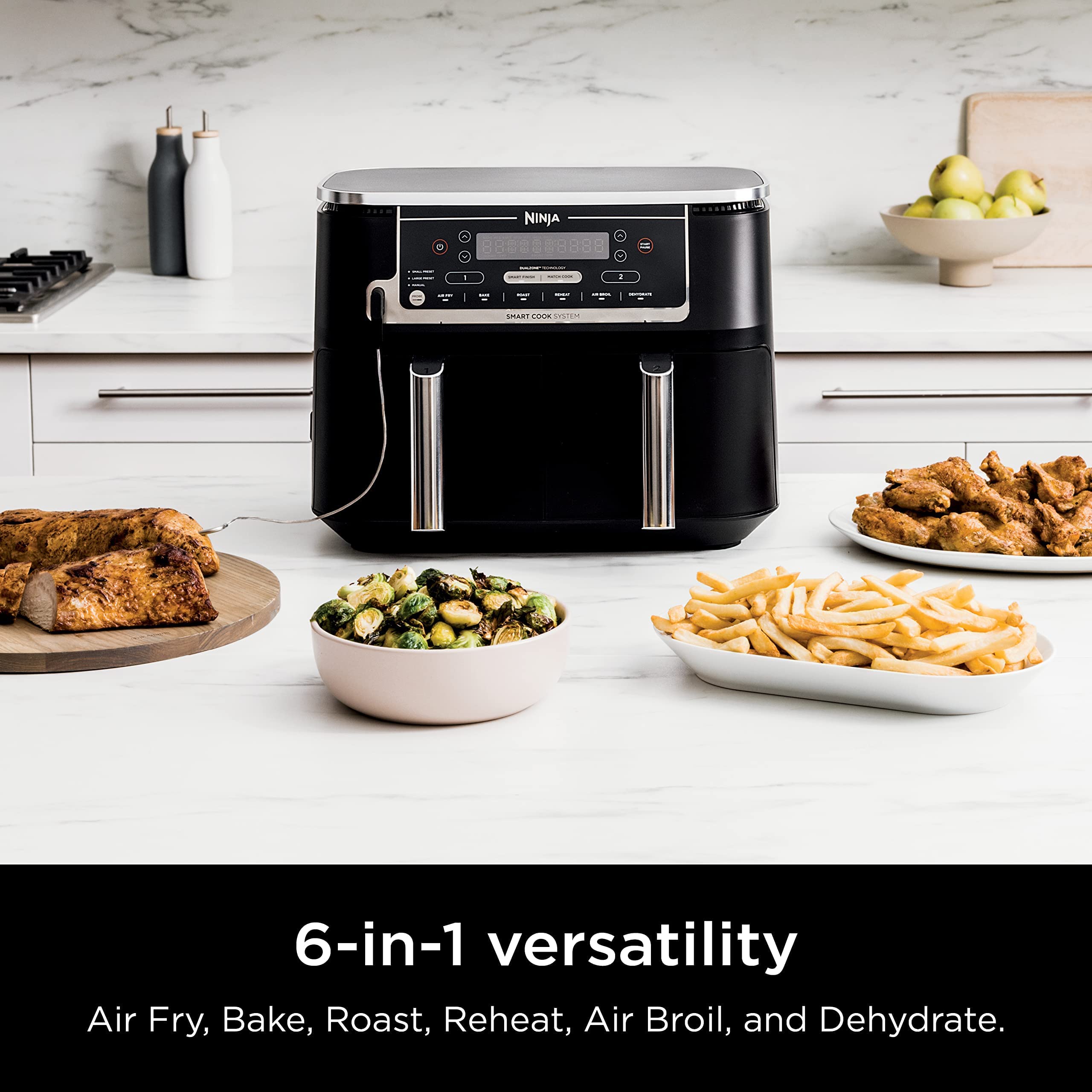 Ninja Air Fryer, Thermometer, Roast, Bake, Air Fry, Crisps, Broil, Reheats, Keep Warm, 10-In-1, Fries, Frozen Food, Veggies, And