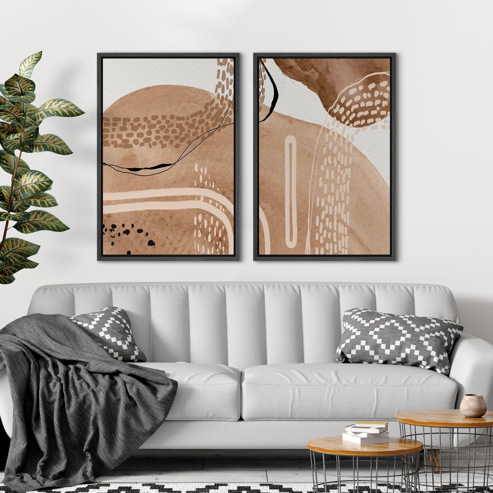 Signford Framed Canvas Print Wall Art Set Organic Patterns Beige Abstracts With Modern Flair Illustration Modern Art Decorative