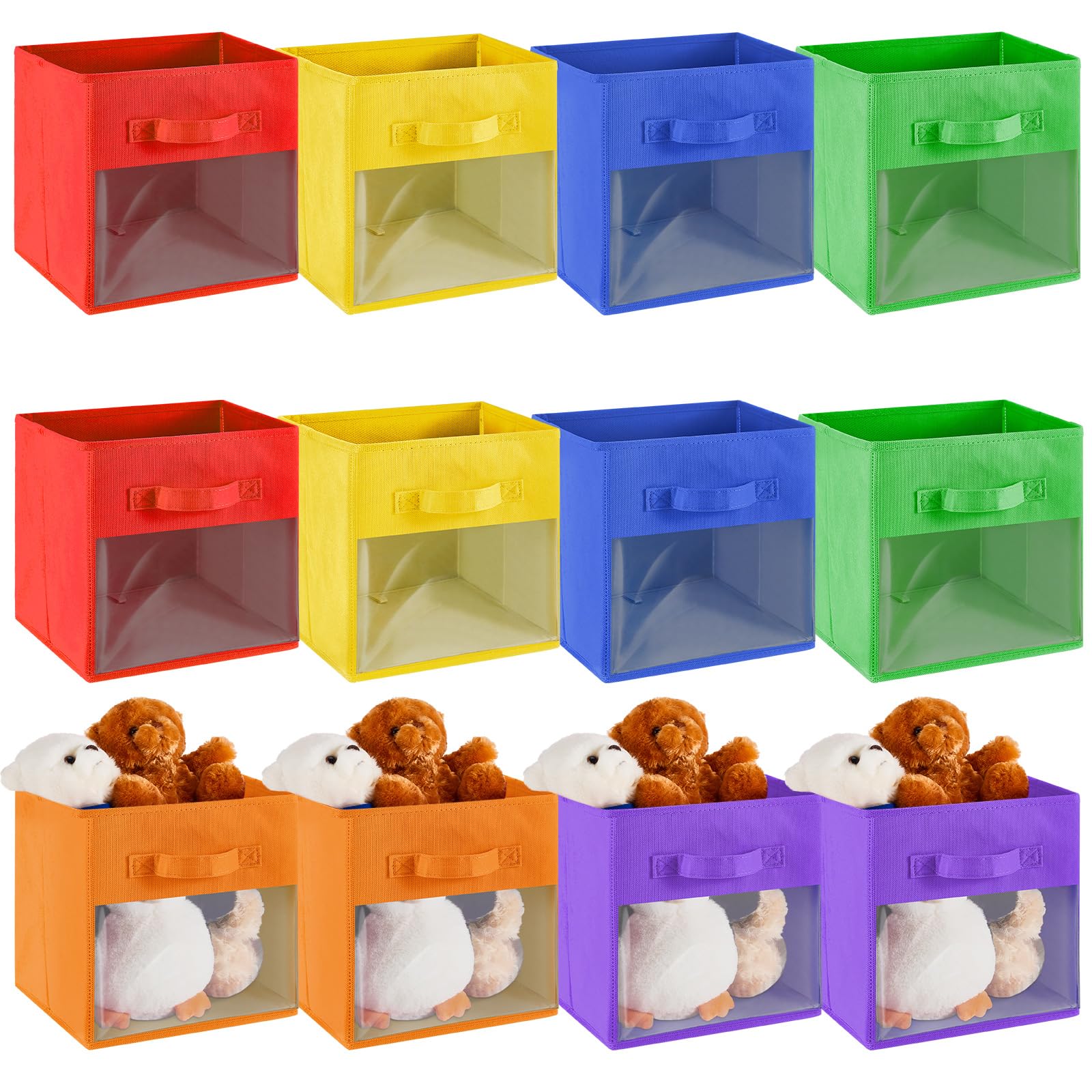 Marsui 12 Pcs Clear Storage Bins Collapsible Cube Fabric Storage Organizer Bin With Window For Kid Room Daycare Nursery Playroom