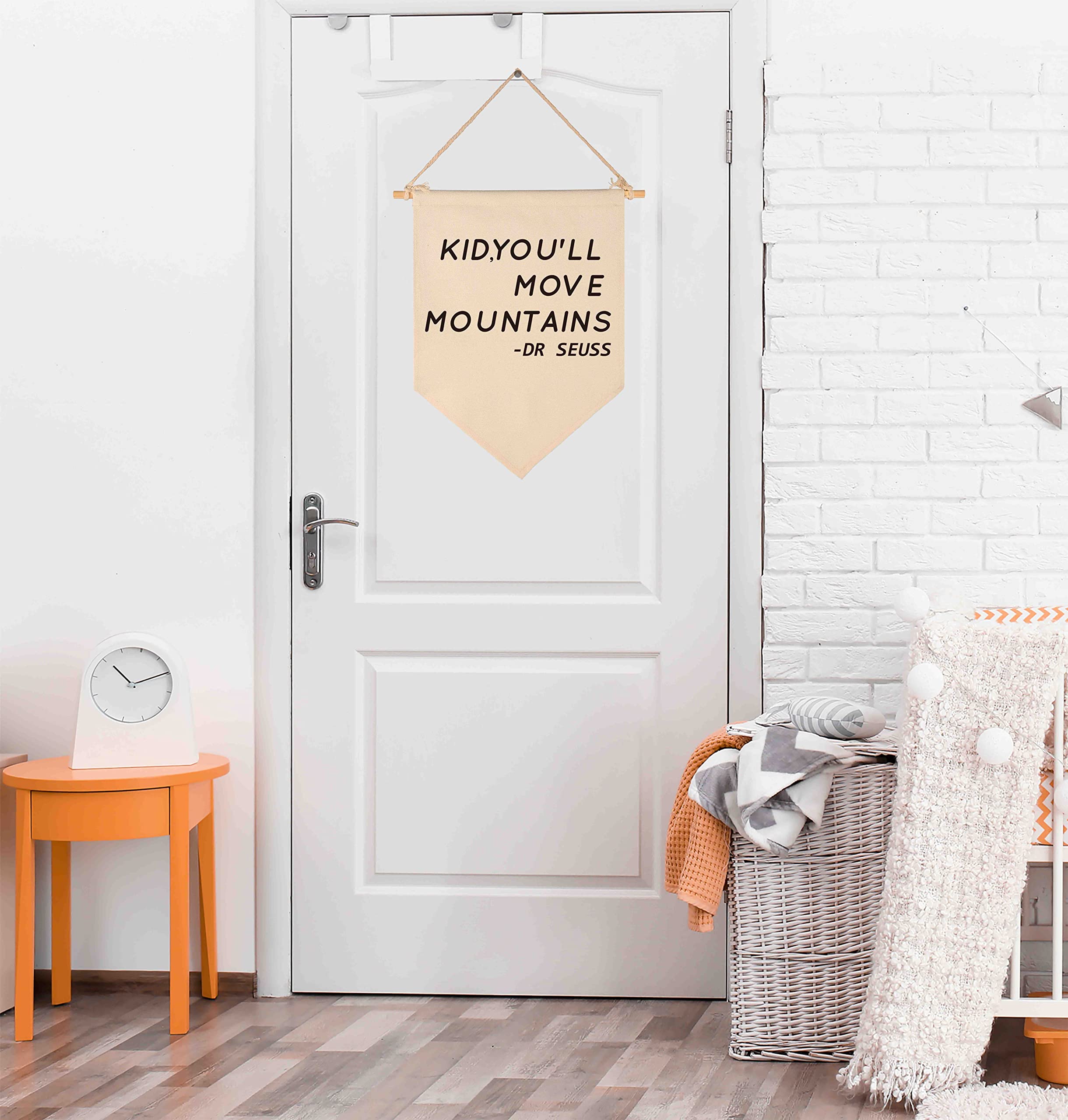 Kid  You'll Move Mountains-Nursery Wall Art D?cor-Canvas Hanging Pennant Flag Banner Wall Sign Decor Gift for Kids Boy Girl Teen Nursery Bedroom Game Room Playroom Front Door-Birthday Christmas Gift