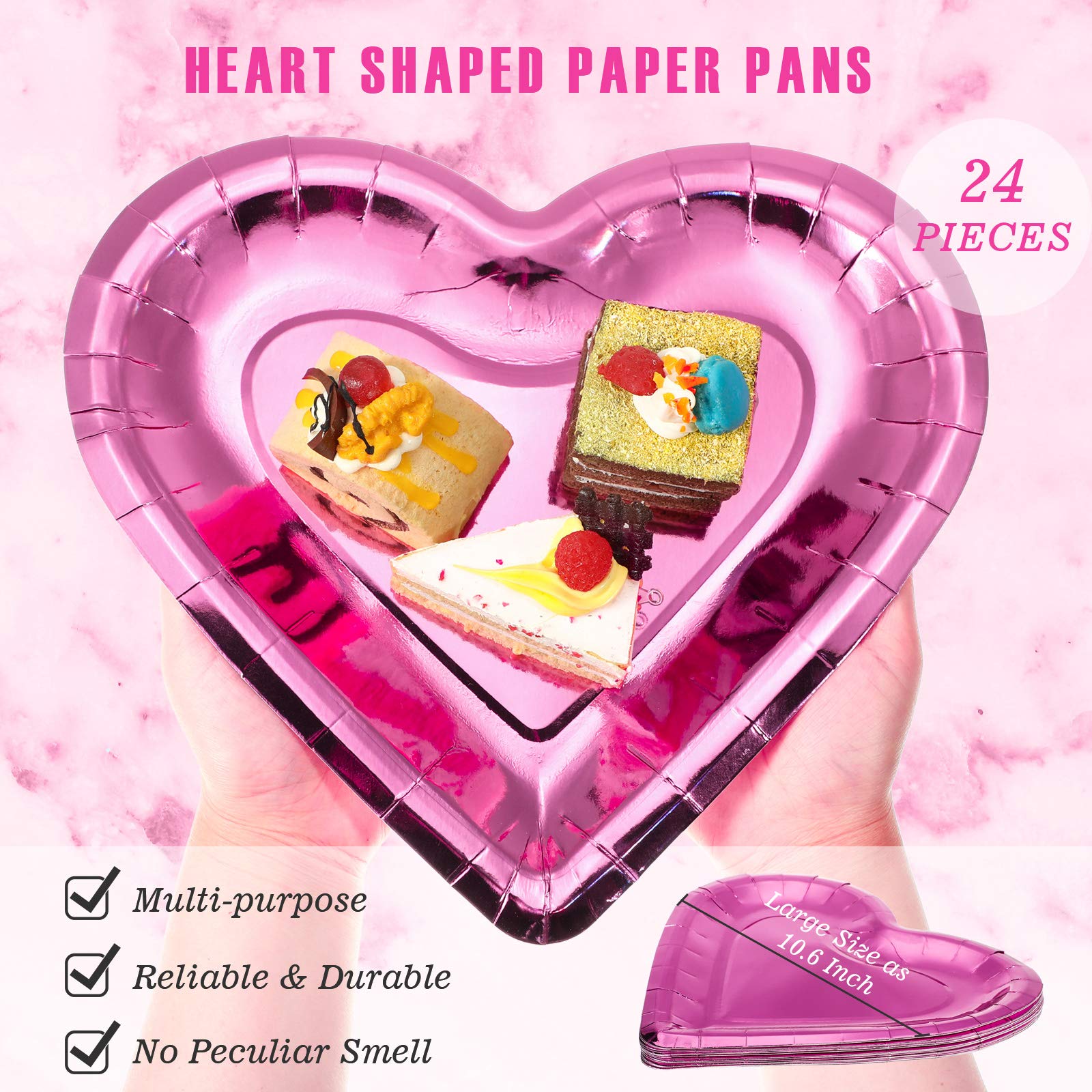 Patelai 24 Pieces Thick Heart Shaped Paper Plates Disposable Party Plates 10.6 Inch Large Size Dinnerware Decorative Tableware F