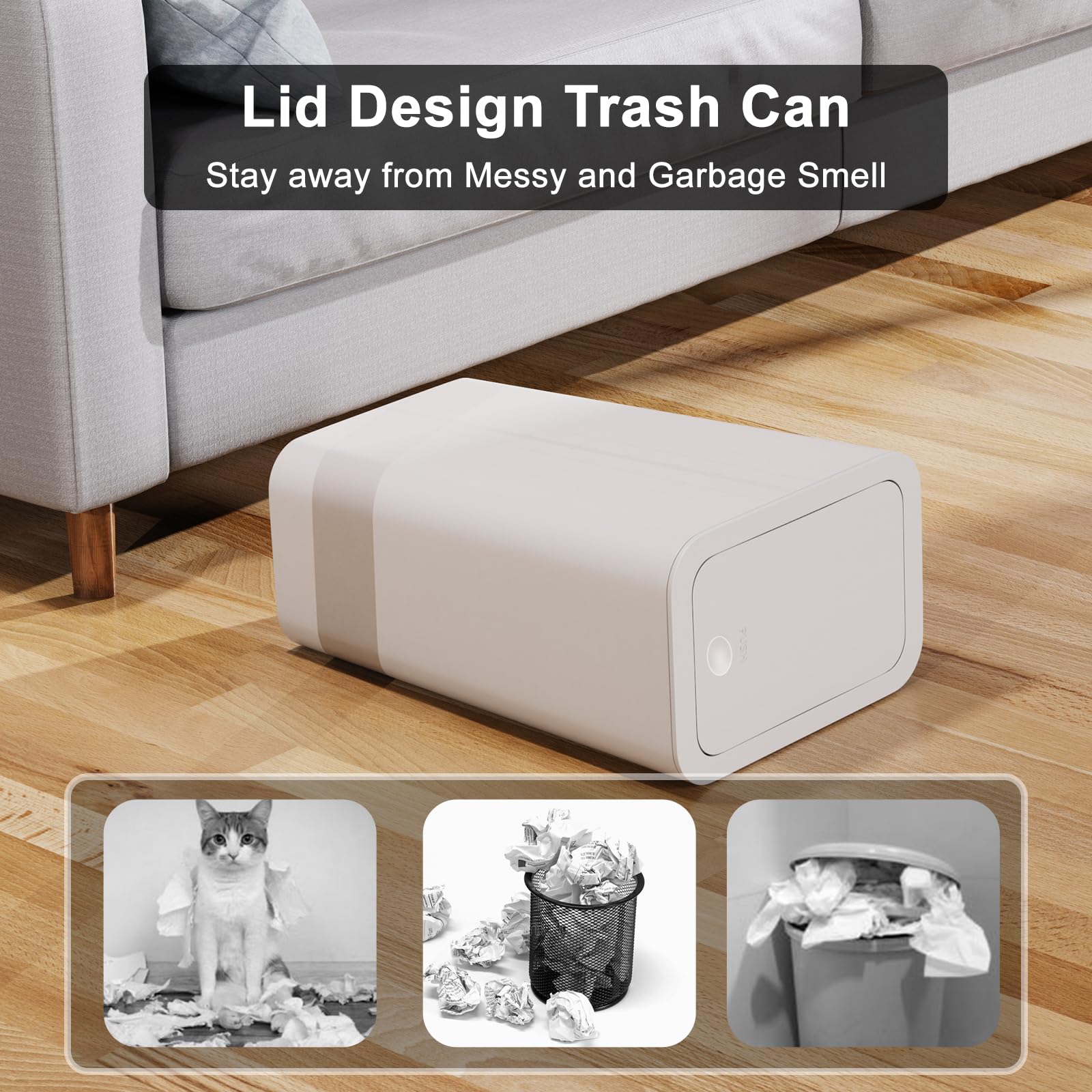 N. Netdot 3 Pack 10L / 2.6 Gallon Small Trash Can With Lid,Bathroom Garbage Can With Pop-Up Lid,Waste Basket For Bathroom,Kitche