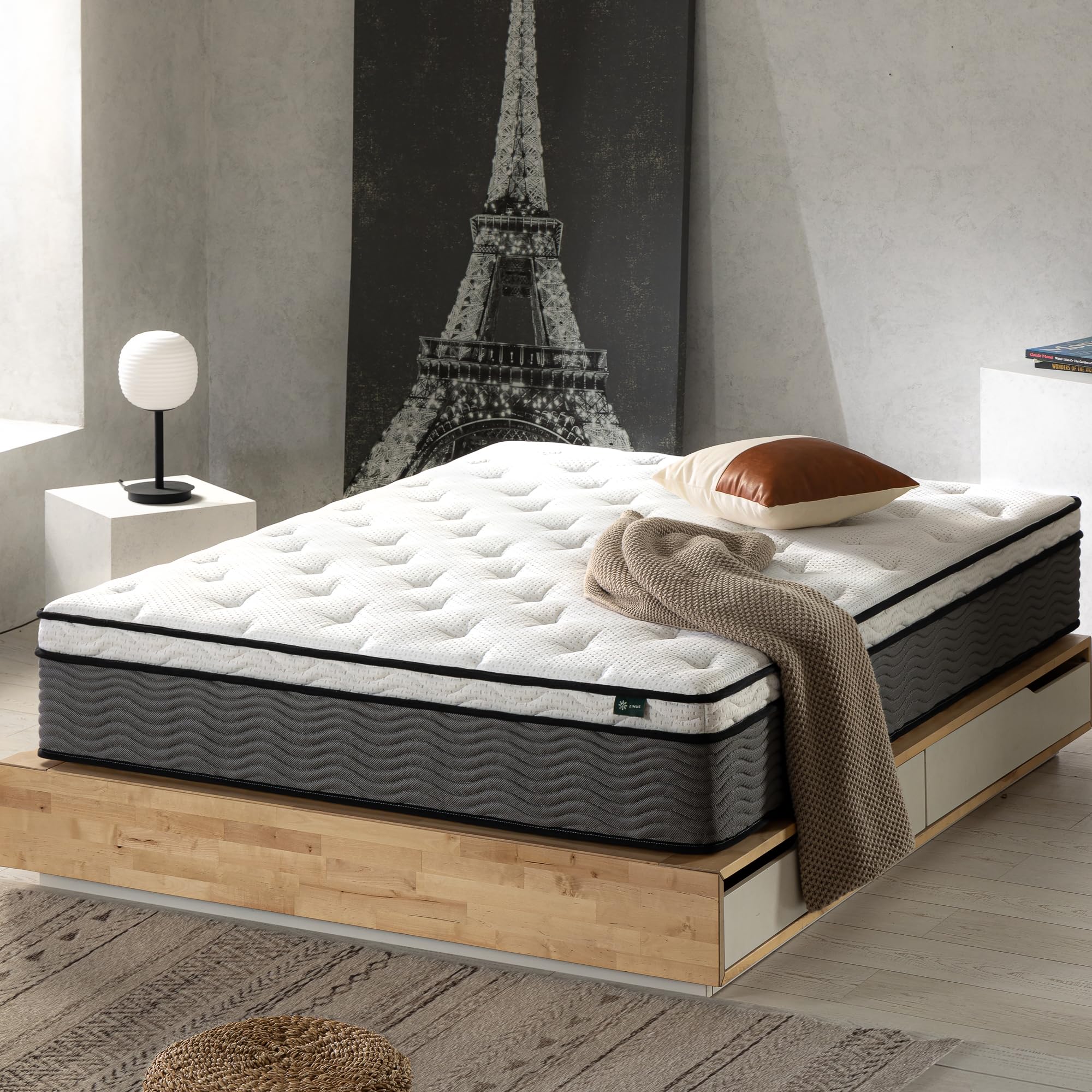 Zinus 12 Inch True Support Hybrid Mattress [New Version], King, Fiberglass Free, Medium Feel, Motion Isolation, Certified Safe F