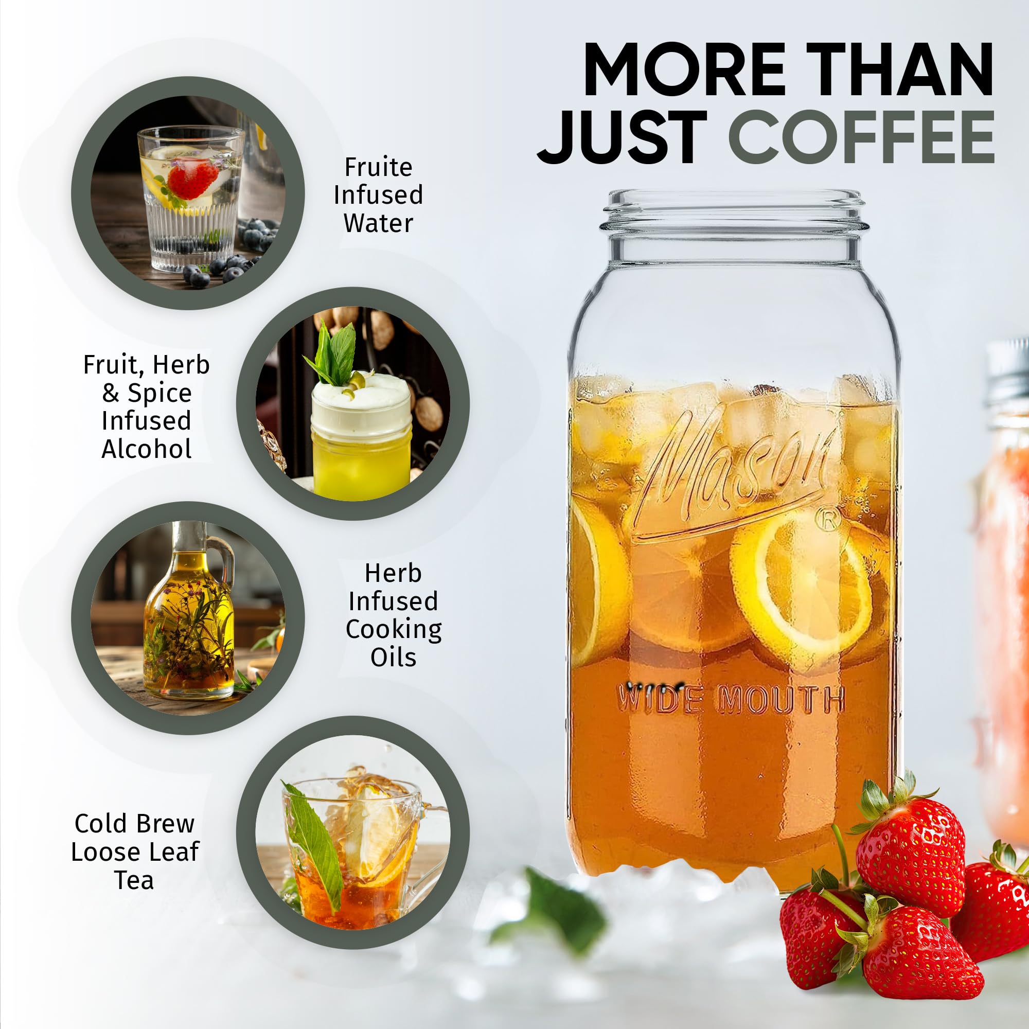 Cold Brew Coffee Maker For Wide Mouth Mason Jar - Stainless Steel Iced Coffee Cold Brew Filter & Infuser Maker For Tea & Fruit W