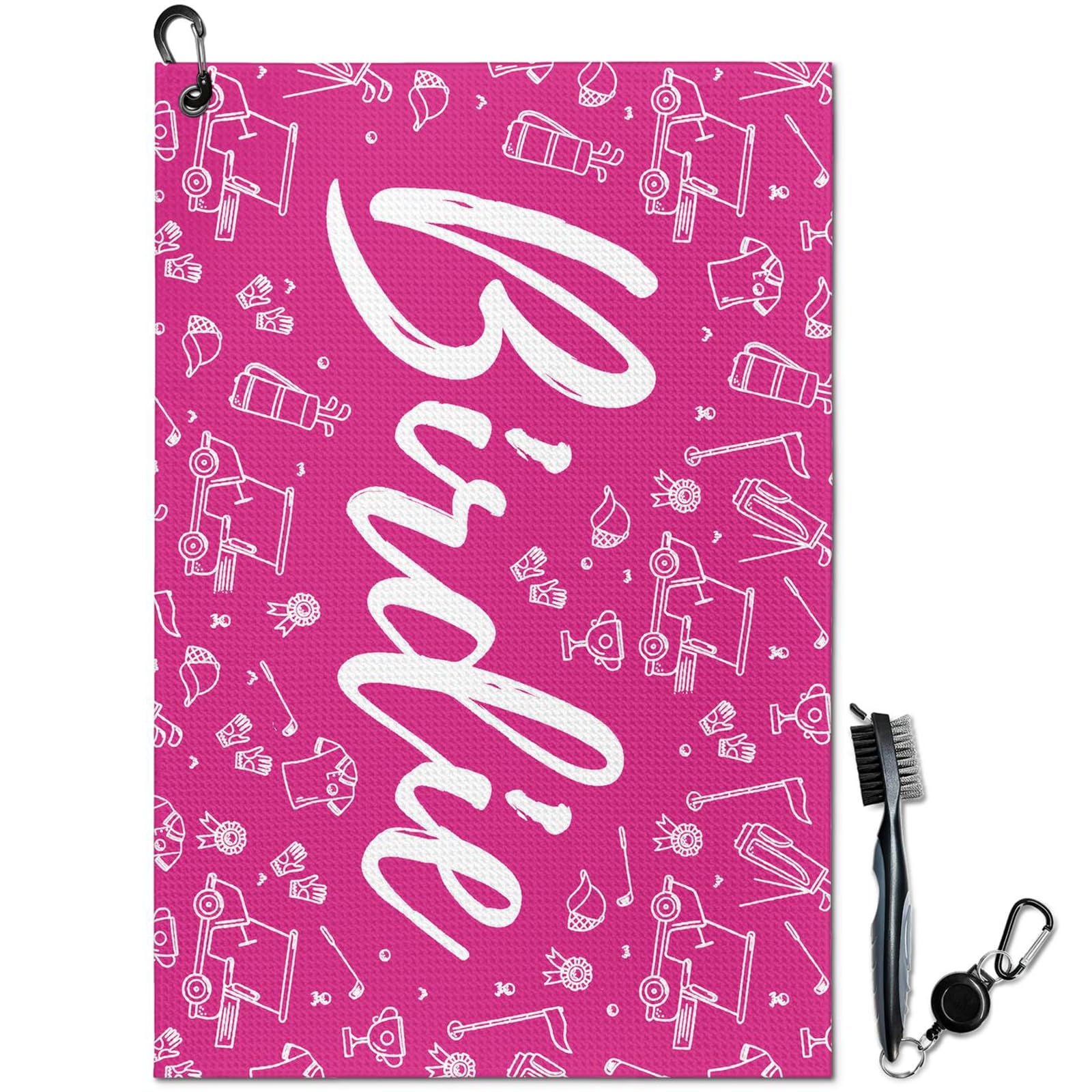 Womens Pink Golf Towel and Brush Set, Microfiber Waffle Golf Bag Towel with Clip, Cute Golf Cleaning Kit Funny Joke Logo Golf Ac