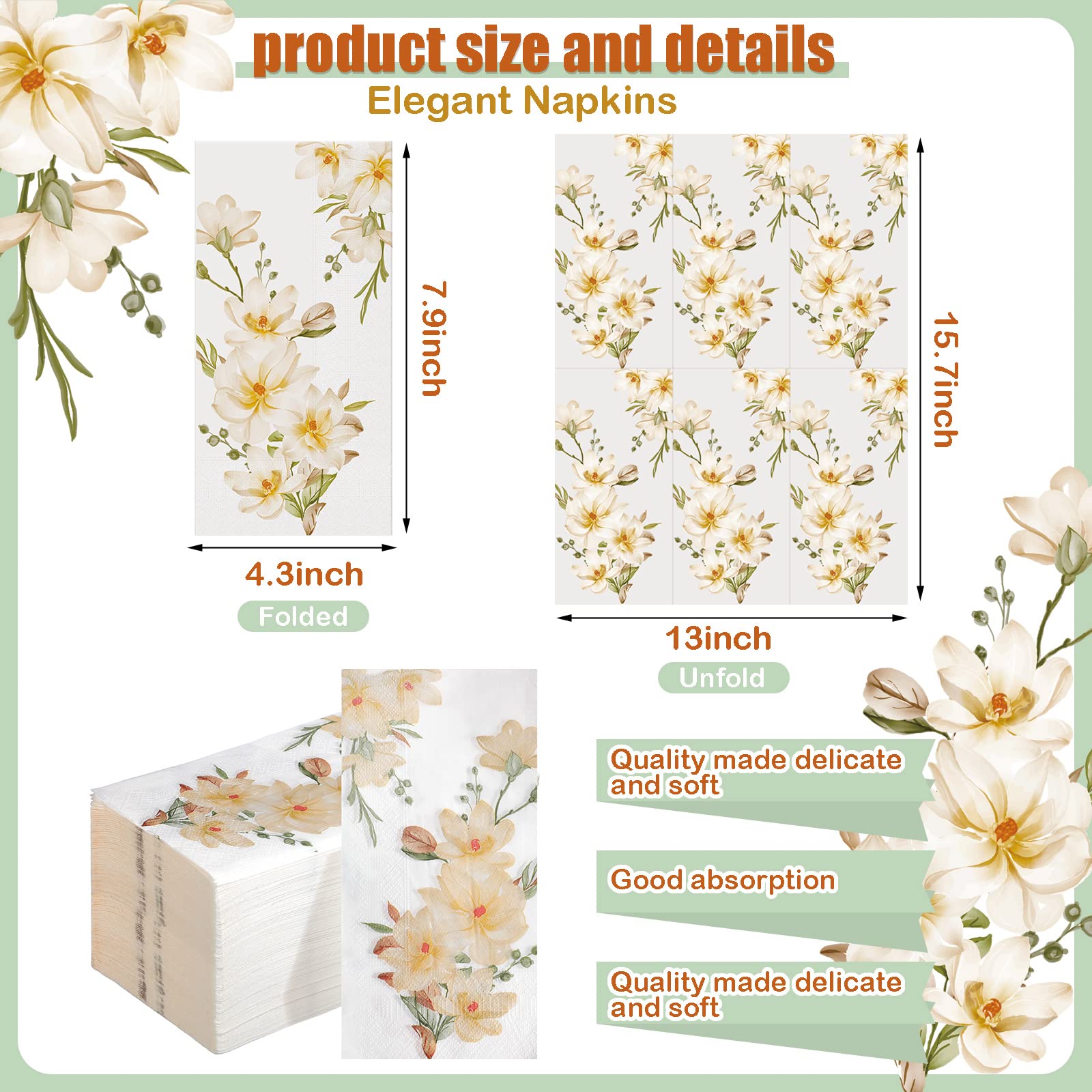 Hotop 200 Pcs Floral Paper Napkins Bulk Fall Thanksgiving Napkin Paper Guest Towels Disposable Bathroom 2 Ply Bathroom Disposabl