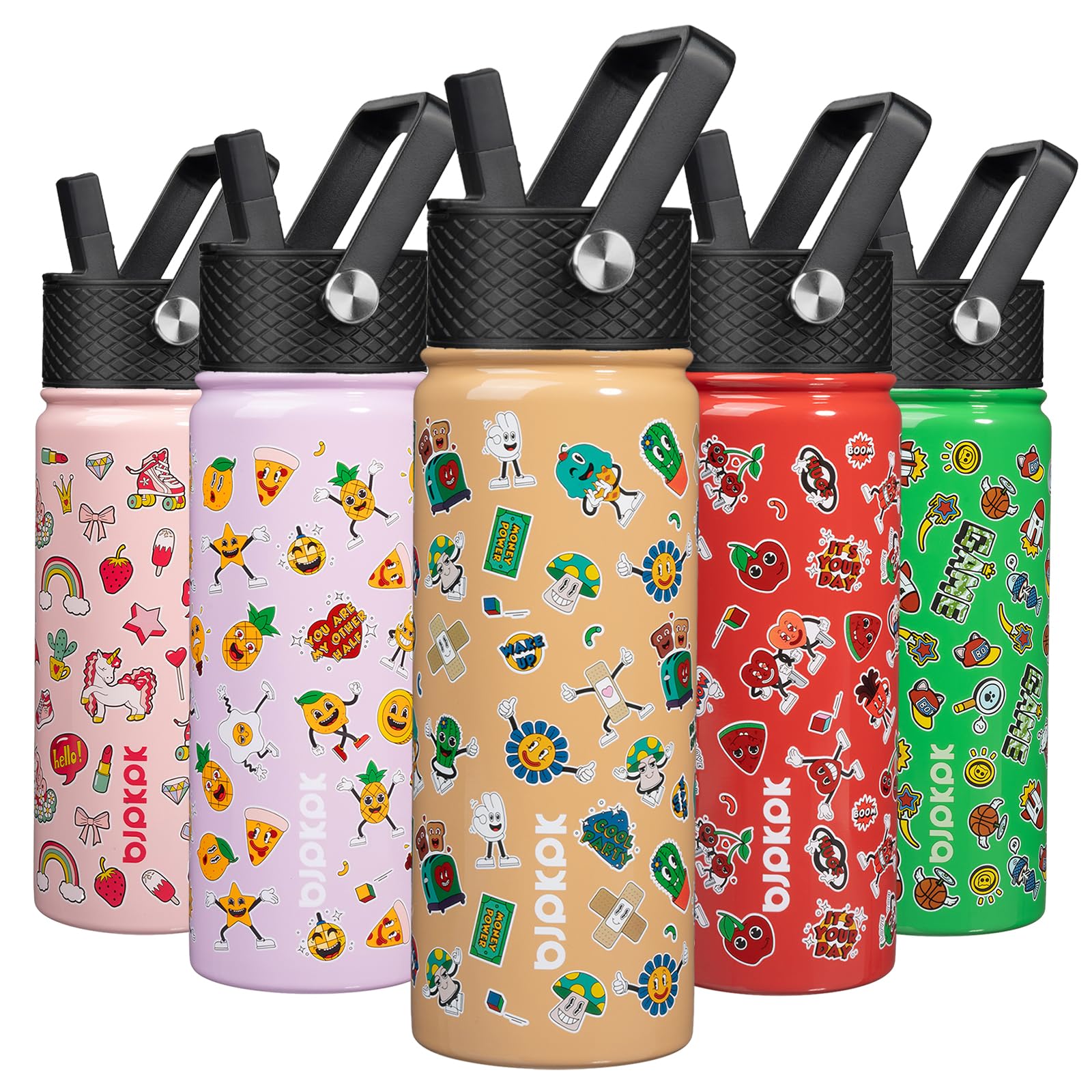 BJPKPK Insulated Water Bottle with Straw Lid, 18 oz Stainless Steel Metal Water Bottles, Reusable Leak Proof BPA Free Water Bott