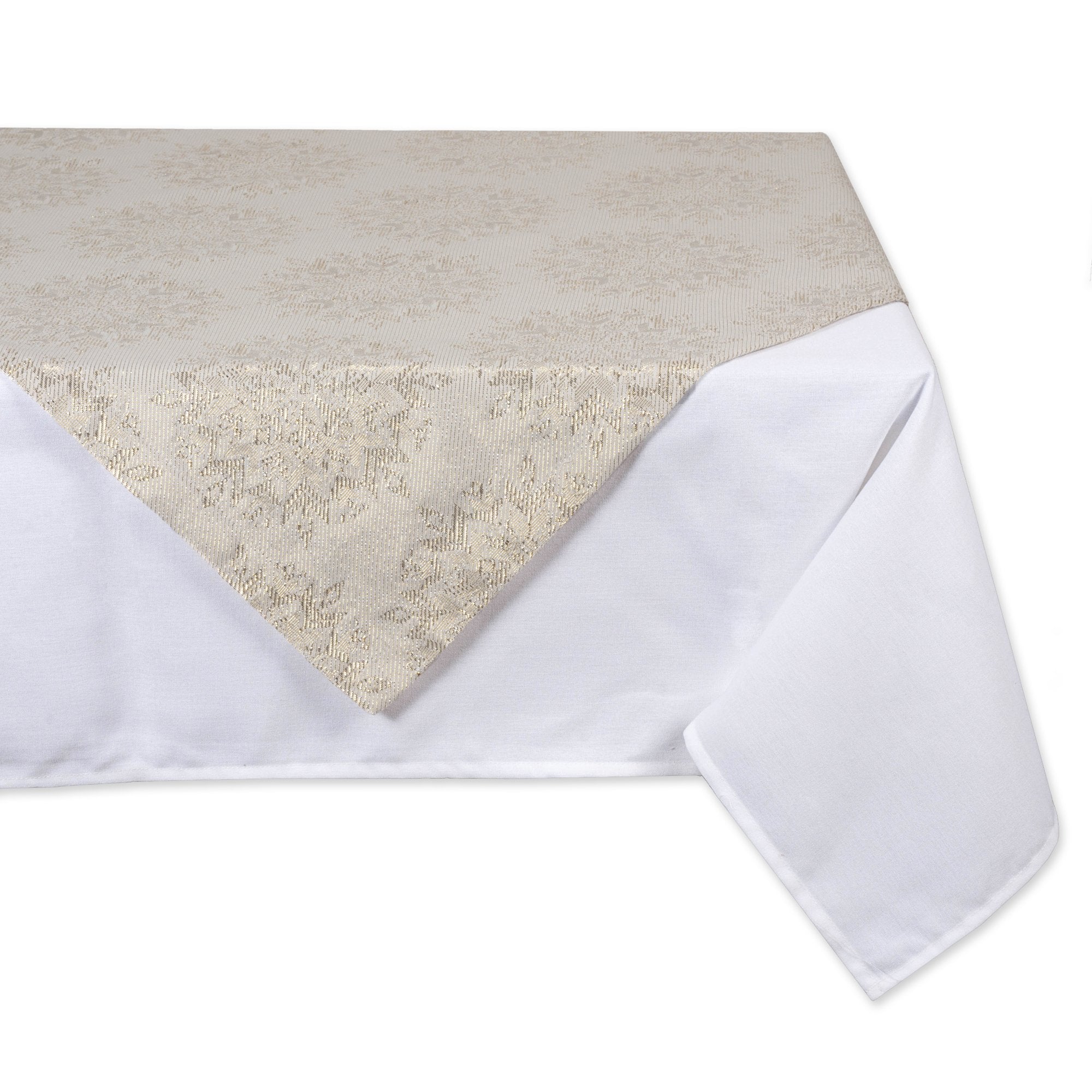 DII Holiday Dining Table Linen Sparkle Metallic Kitchen D  cor, Table Topper, 40x40, Jacquard Snowflakes