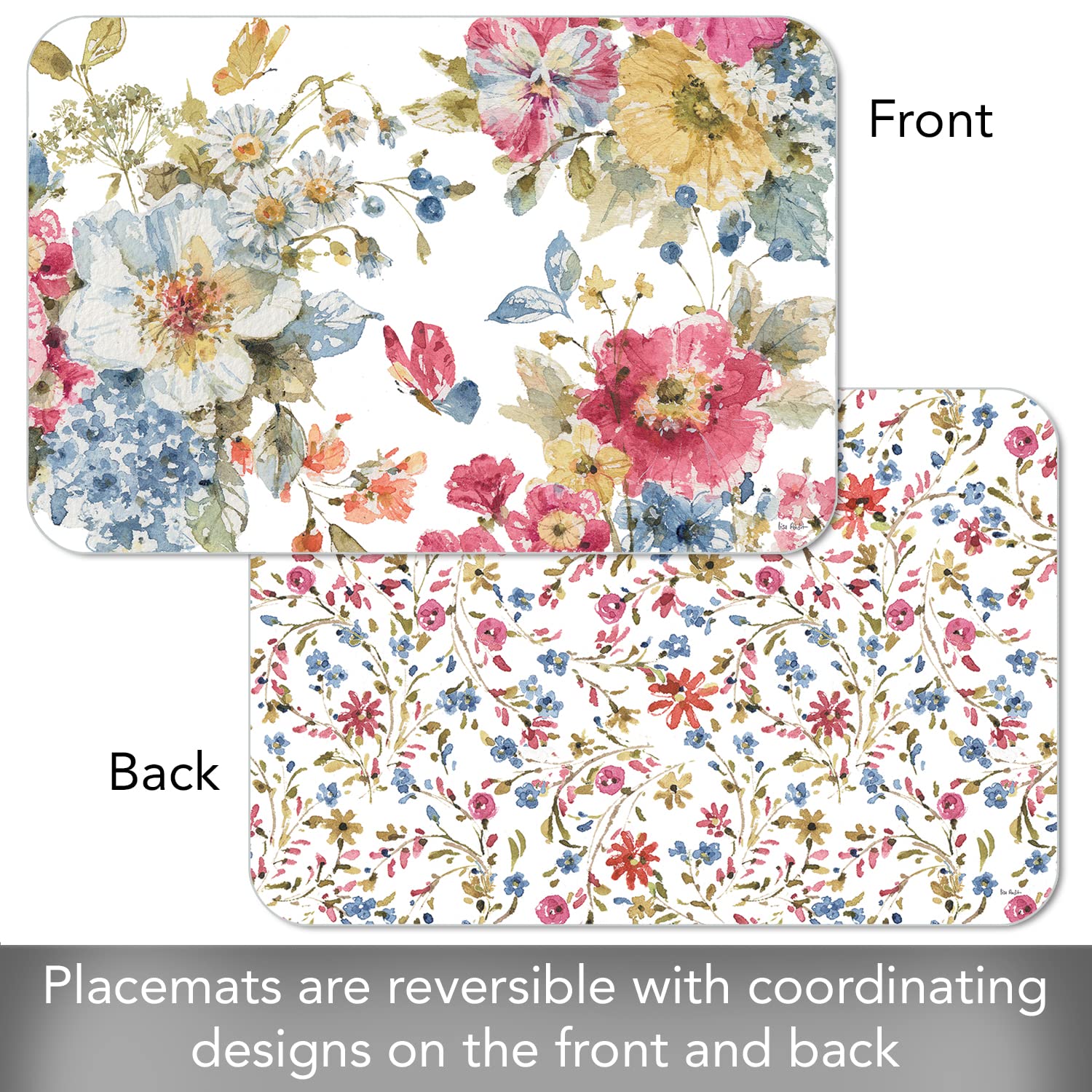 Counterart Summer Garden 4 Pack Reversible Easy Care Flexible Plastic Placemats Made In The Usa Bpa Free Pvc Free Easily Wipes C