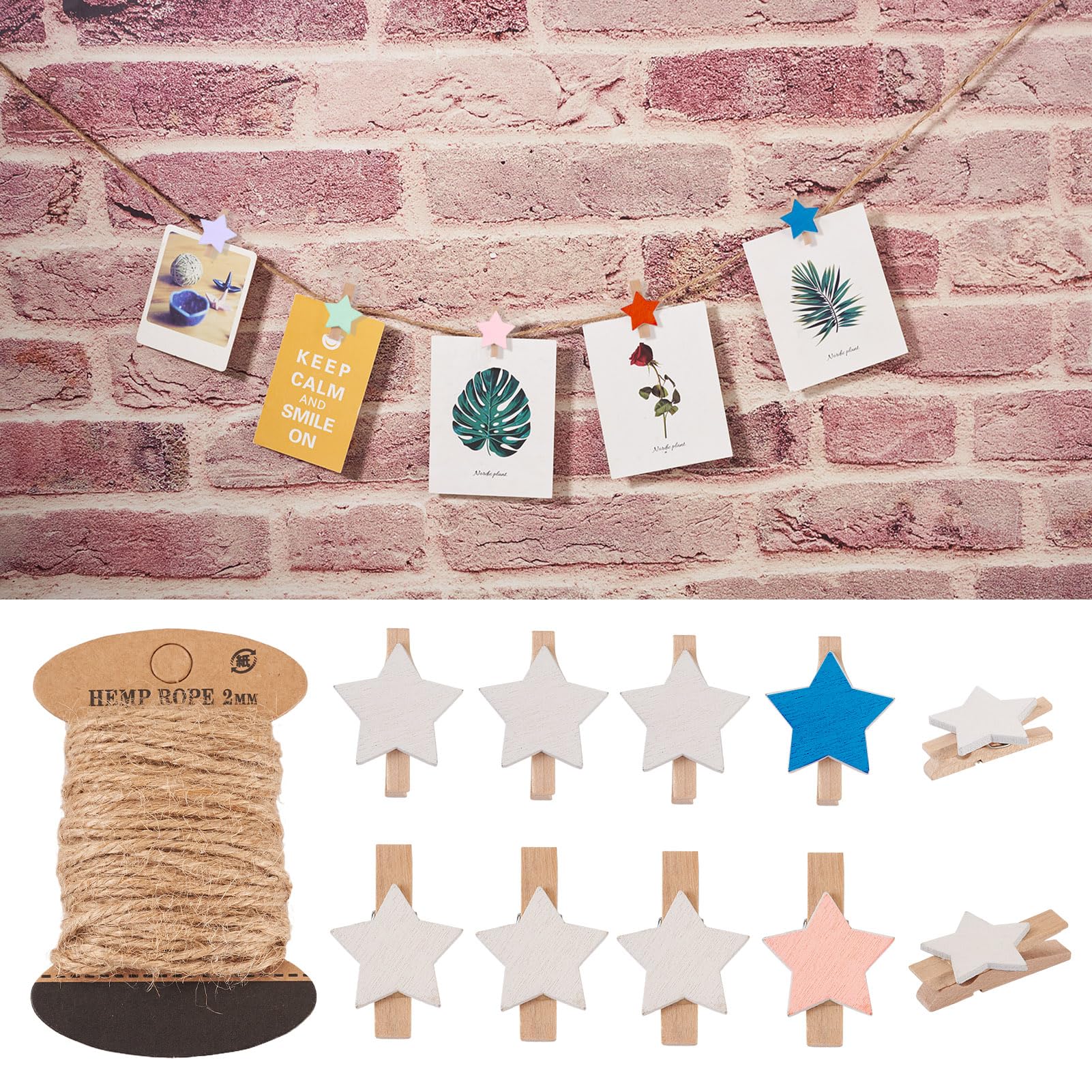 Pandahall 100Pcs Wooden Star Clothespins Photo Clips Photo Paper Pegs Clips White Mini Clothes Pins Holiday Card Holder Display