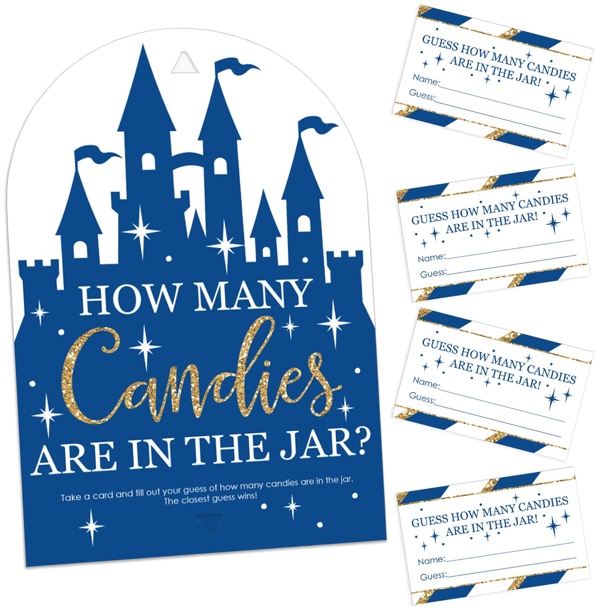 Big Dot Of Happiness Royal Prince Charming - How Many Candies Baby Shower Or Birthday Party Game - 1 Stand And 40 Cards - Candy