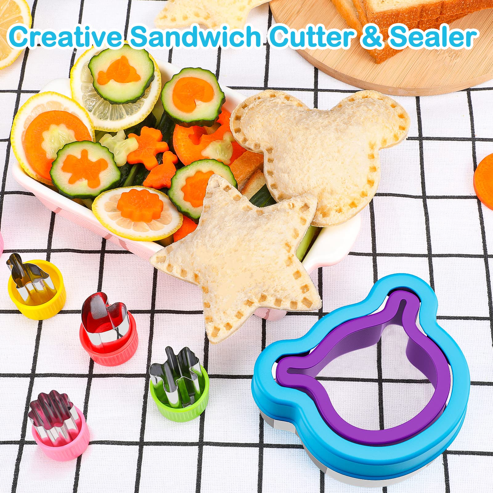 Hinzer 8 Pcs Uncrustable Sandwich Cutter Maker, Bear Mouse Unicorn Star Shape Sandwich Cutters For Kids Lunch, Bread Decruster S