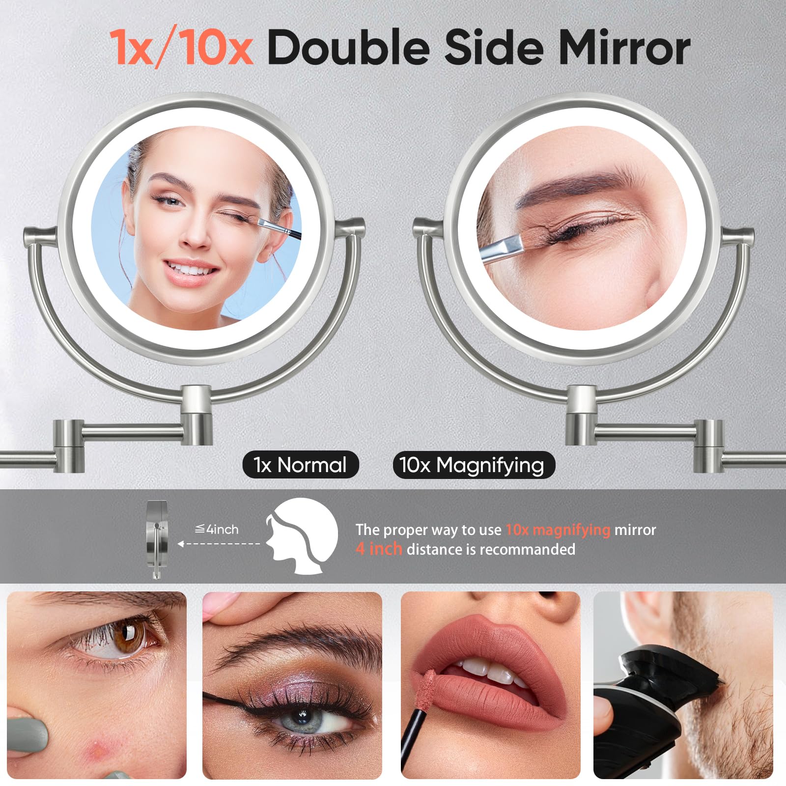 Gurun 8.5 Inch Magnifying Makeup Mirror With 3 Tones Dimmable Led Lights Double Sided Touch Control Vanity Mirror For Bathroom W