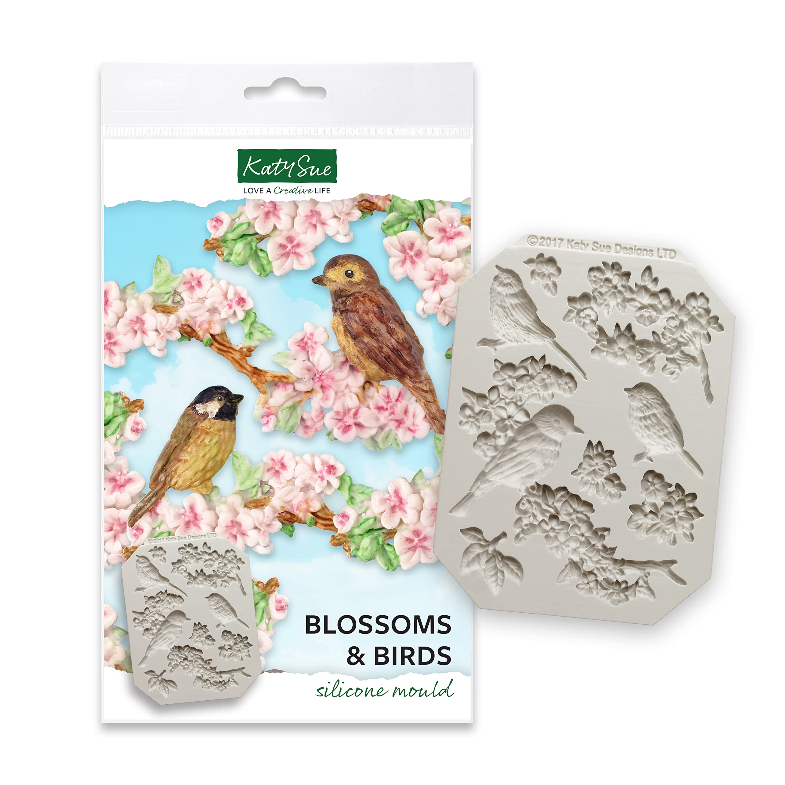 Katy Sue Blossoms & Birds Silicone Mold For Cake Decorating & Crafts. Use With Fondant, Sugar Paste, Air Dry Clay, Salt Dough. F