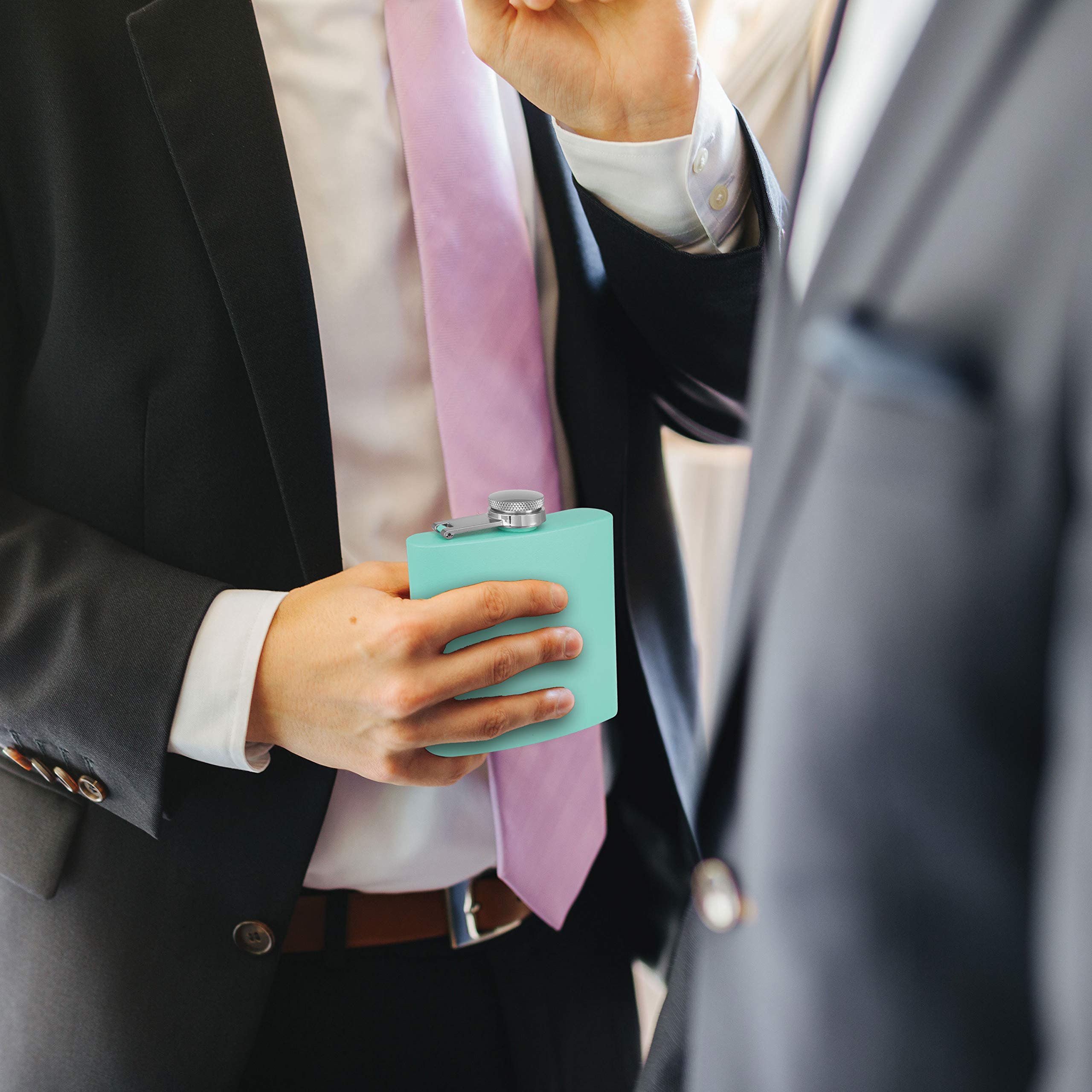 Clear Water Home Goods - 6 Oz Powder Coated Stainless Steel Hip Flask - Wedding Party - Groomsman - Bridesmaid (Matte Teal, 1)