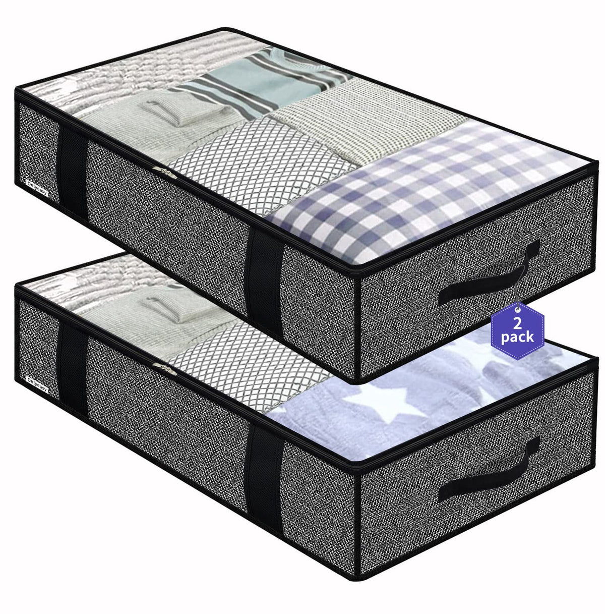 Onlyeasy Foldable Underbed Bags - 2 Pack Blankets Clothes Comforters Storage Bag Breathable Zippered Organizer for Bedroom with