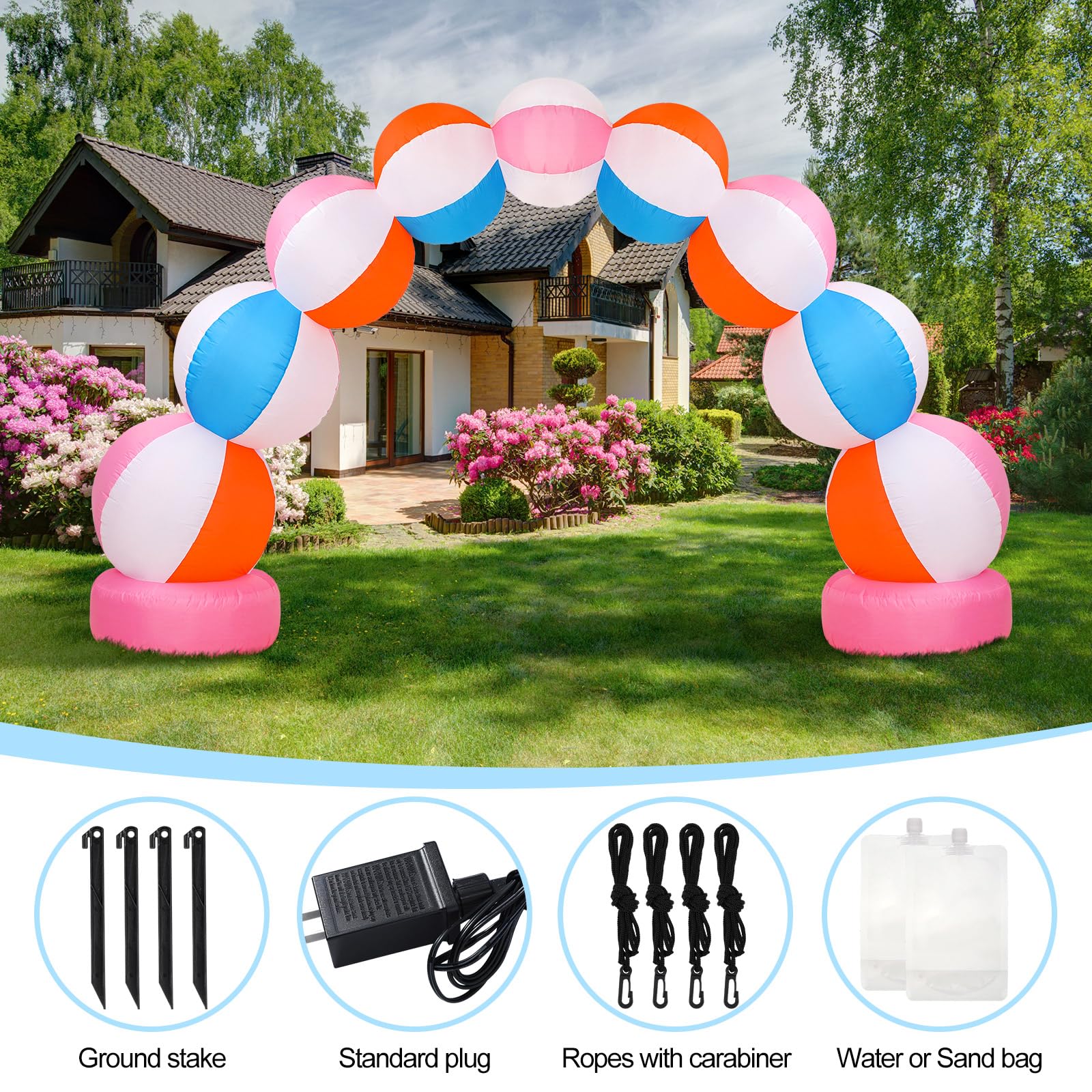 RattanView Inflatable Arch 8 ft Summer Beach Ball Party Arch Rainbow Beach Party Decoration Inflatable Pool Favors for Indoor Ou