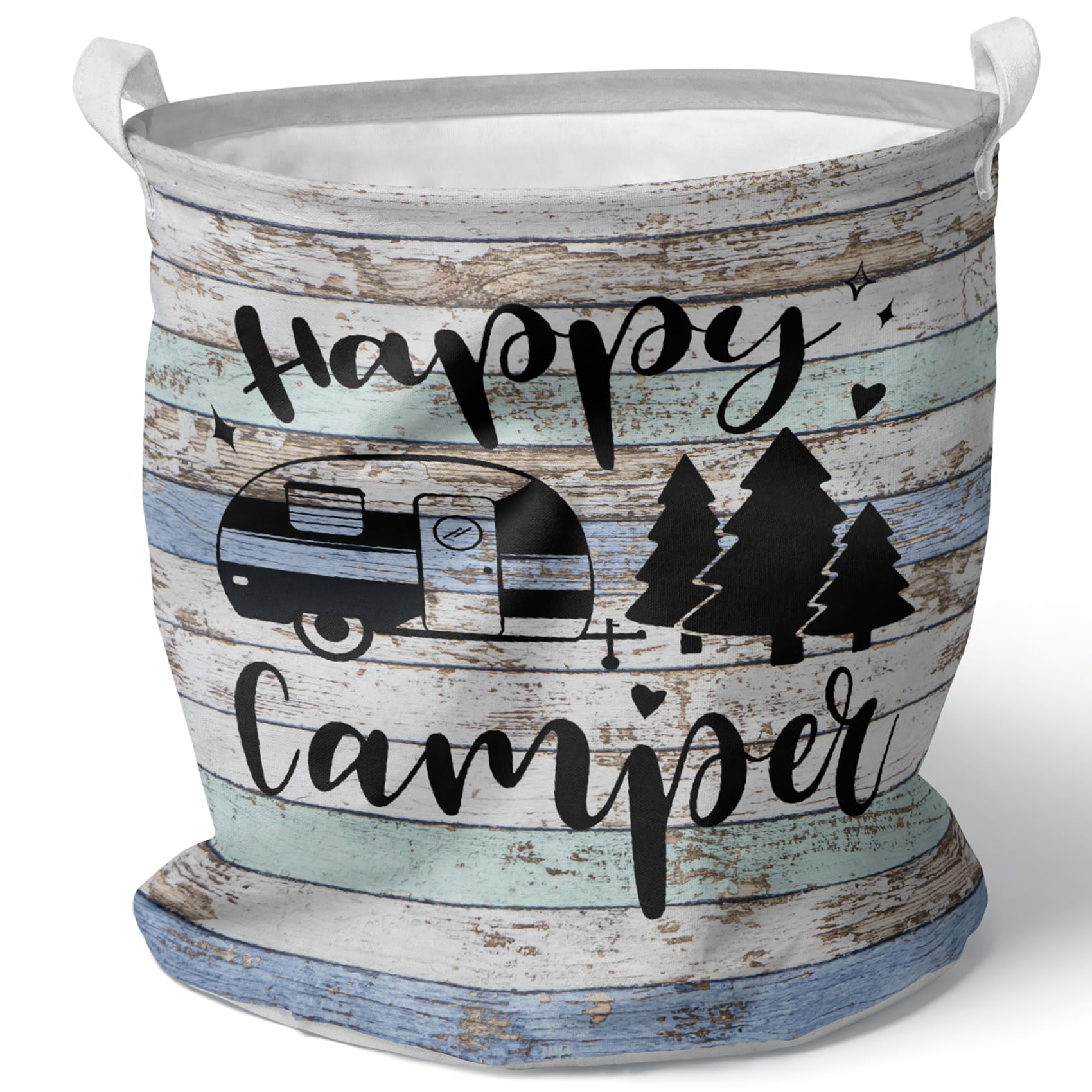 Happy Camping Laundry Basket Foldable With Handles Tote Bag Waterproof Oxford Cloth Blue Funny Laundry Hamper Clothes Storage Bu