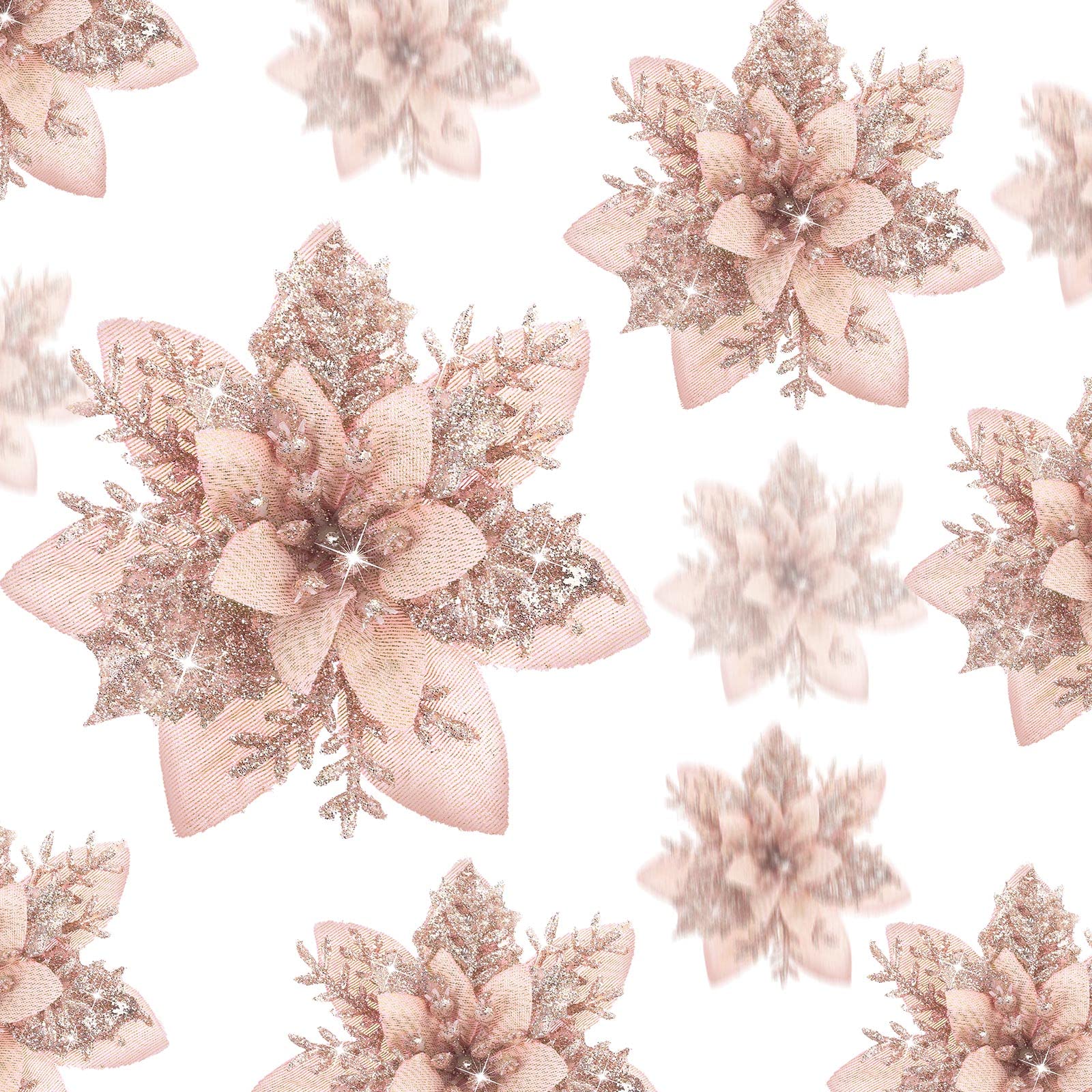 24 Christmas Glitter Artificial Poinsettia Flowers Xmas Poinsettia Artificial Wedding Flowers Decorations Xmas Tree Ornaments wi