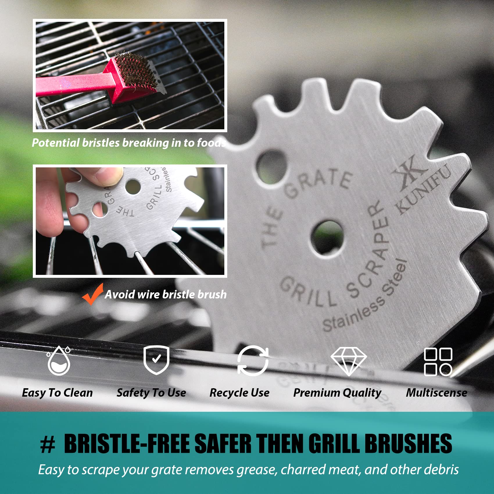 Stocking Stuffers, Ideal Gifts For Christmas, Men, Dad, Husband, Boyfriend, Father, Kunifu Bbq Grill Scraper, Bristle-Free For G