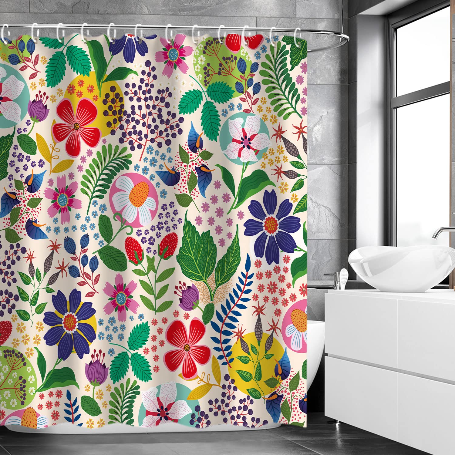 Livilan Floral Shower Curtain Colorful Shower Curtain Flower Boho Bright Unique Flowered Fabric Bohemian Shower Curtain For Bath