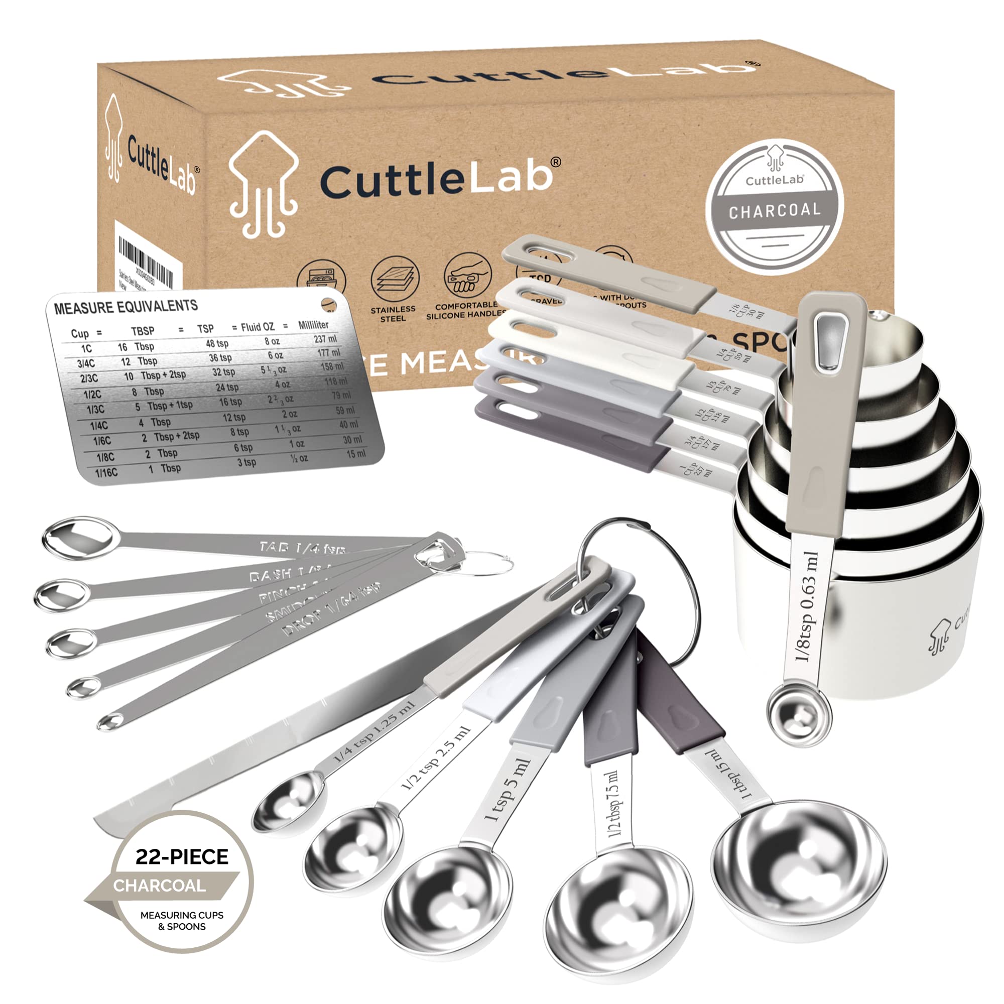 Cuttlelab 22-Piece Stainless Steel Measuring Cups And Spoons Set, Tad Dash Pinch Smidgen Drop Mini Measuring Spoons, Measuring S