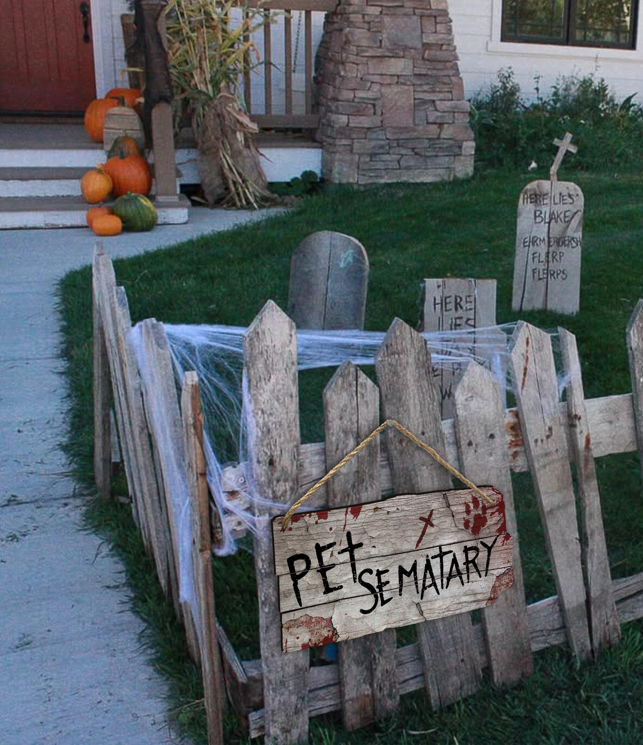 flinelife Pet Sematary Sign, 12x6, Horror Movie Sign, Wreath Sign for Indoor Outdoor Use