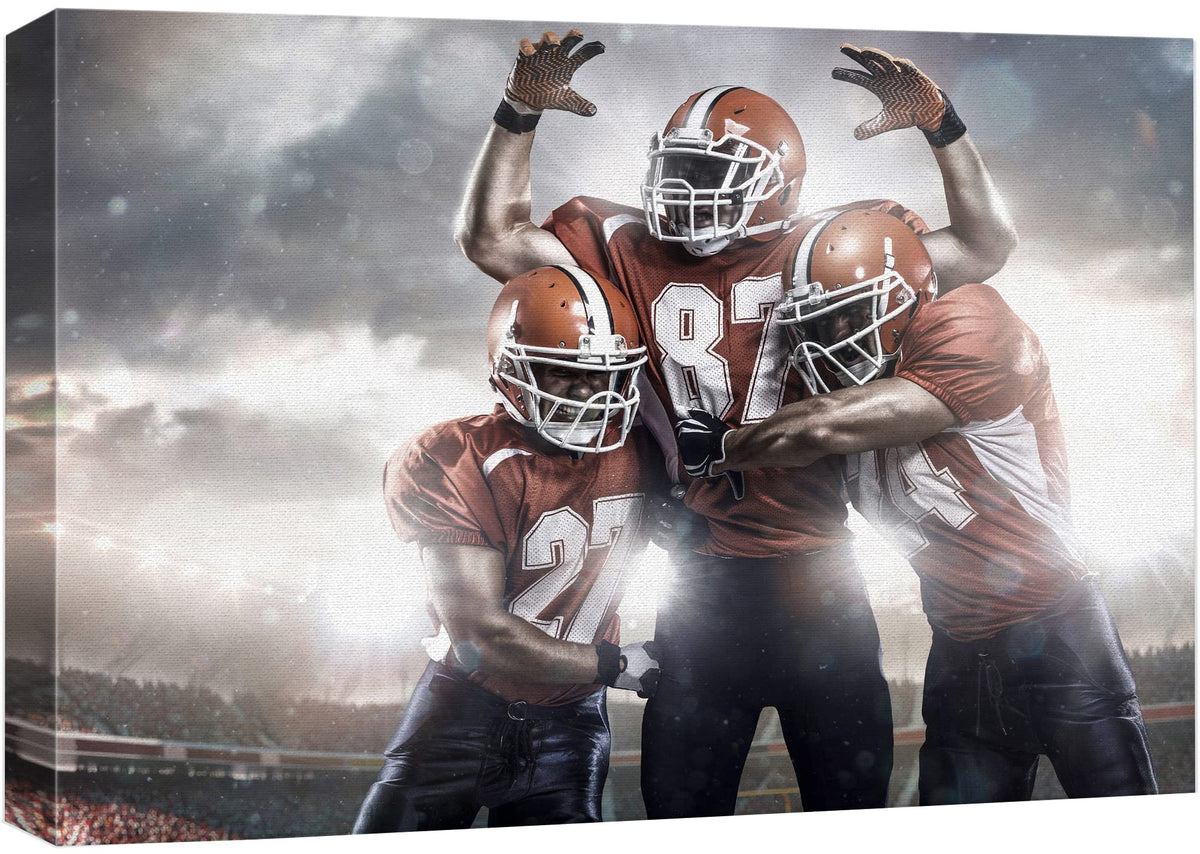 Wall26 Canvas Print Wall Art Celebrating Football Player Storm Cloud Stadium Athletes Sports & Fitness Photography Realism Decor