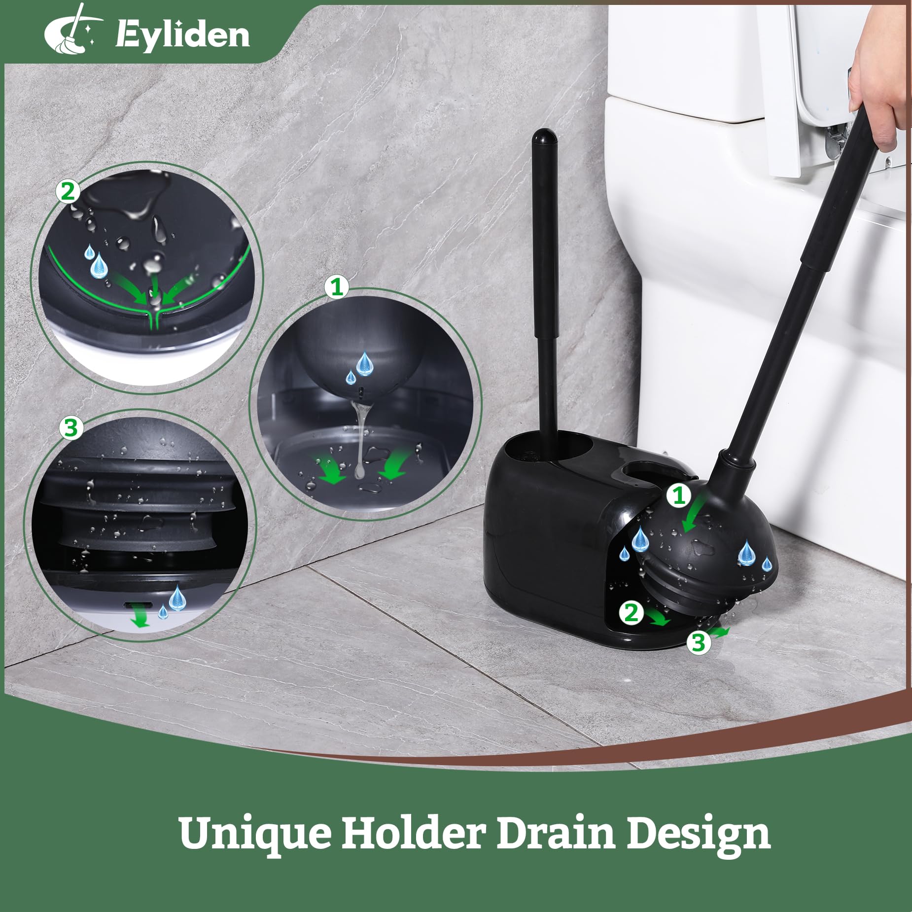 Eyliden 2 Pack Toilet Plunger And Brush Set, 3-Step Suction Cup Toilet Plunger And Bowl Brush Set With Holder, Toilet Plunger Br