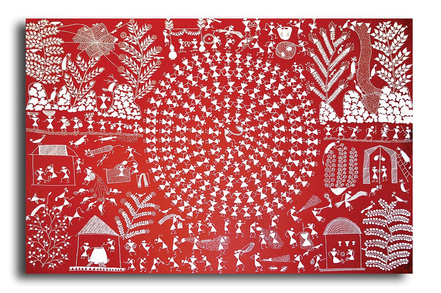 Pixelartz Canvas Painting - Warli Tribal Art | Classic Indian Traditional Art Unframed Painting For Home Dcor (23X15Inches, Medi