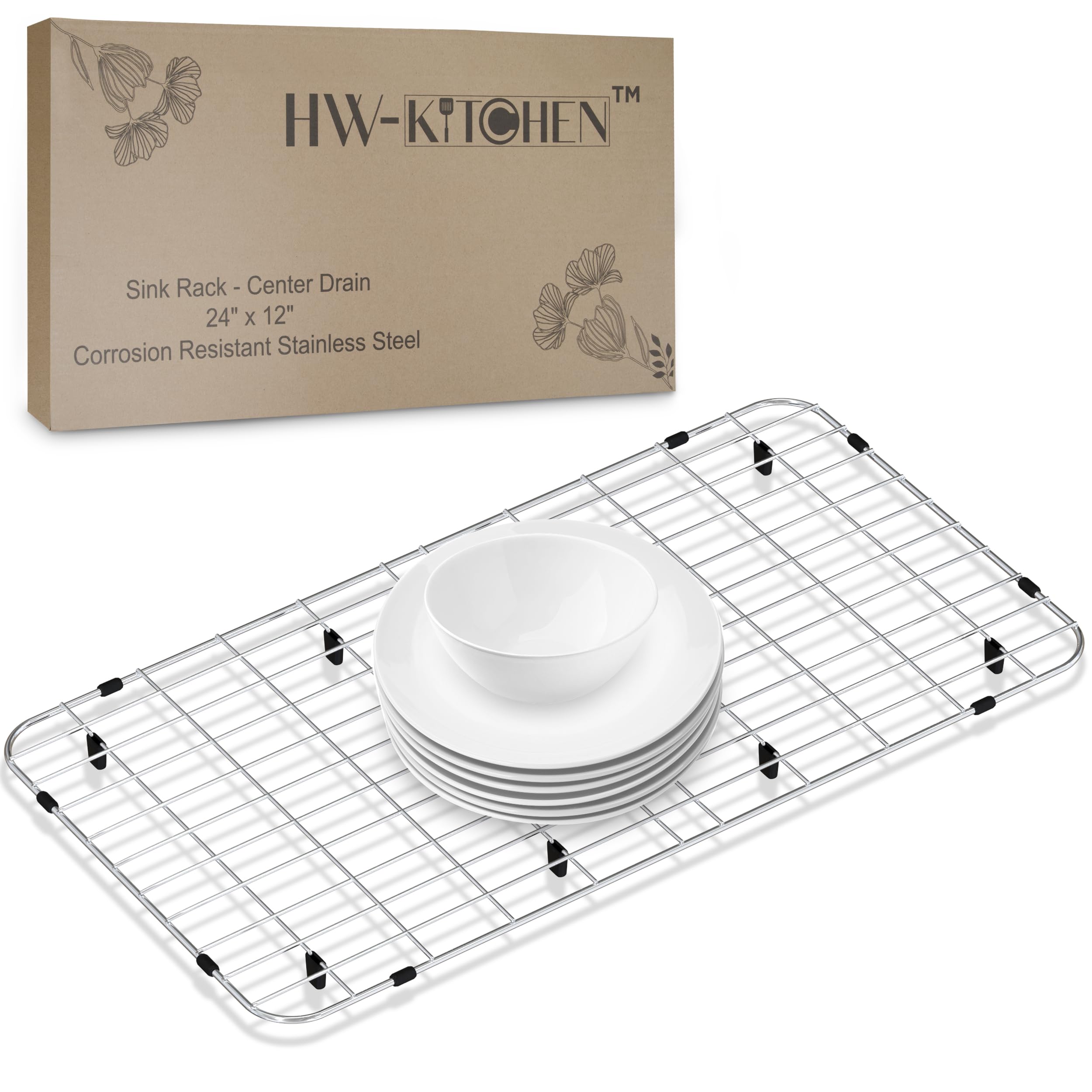 Hw-Kitchen 24'' X 12'' Sink Protector For Kitchen Sink - Stainless Steel Kitchen Sink Rack For Bottom For Sink - Sink Mat - Sink