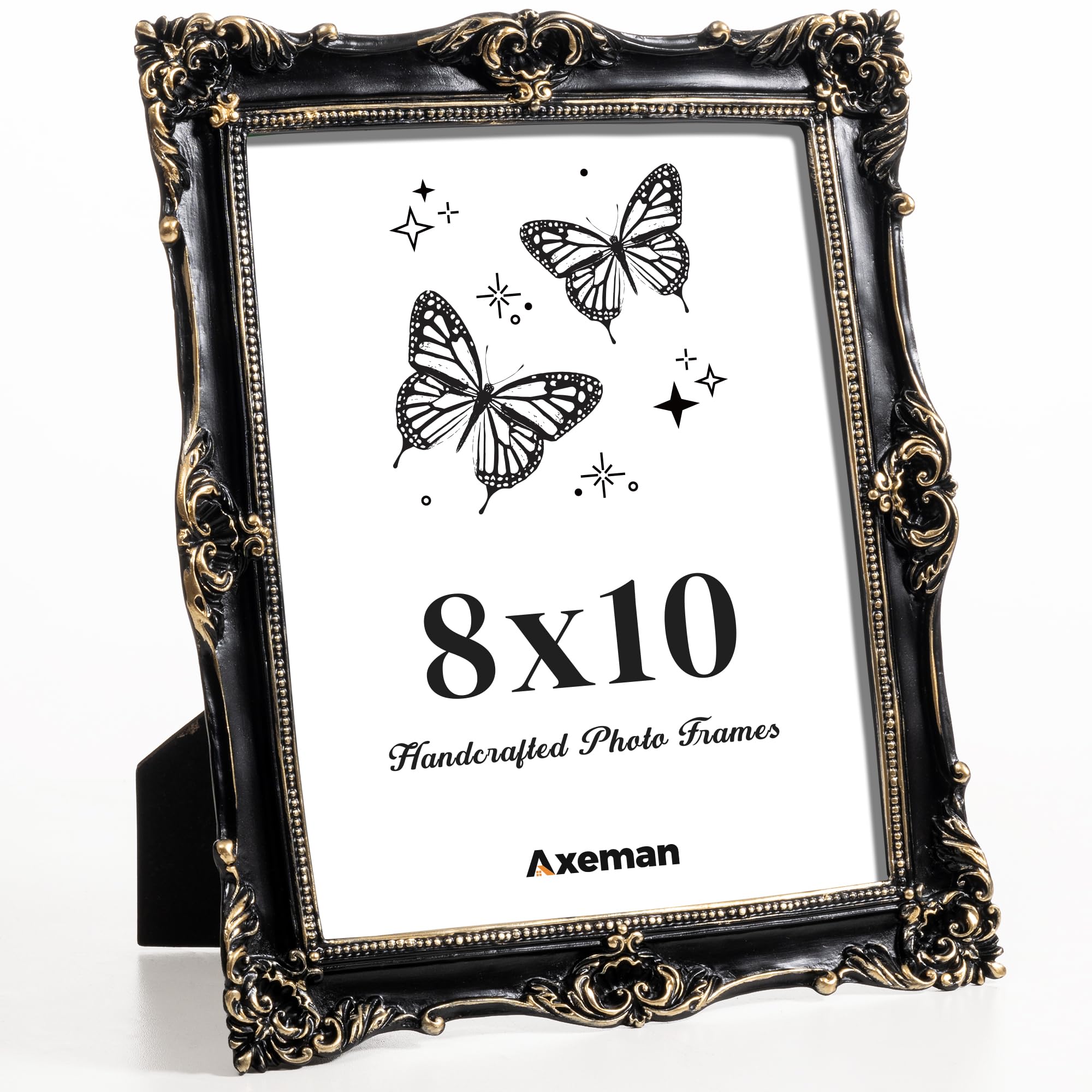 Axeman 8x10 Vintage Picture Frame, Ornate Textured Hand-Crafted Resin Antique Photo Frame with HD-Tempered Glass Tabletop & Wall