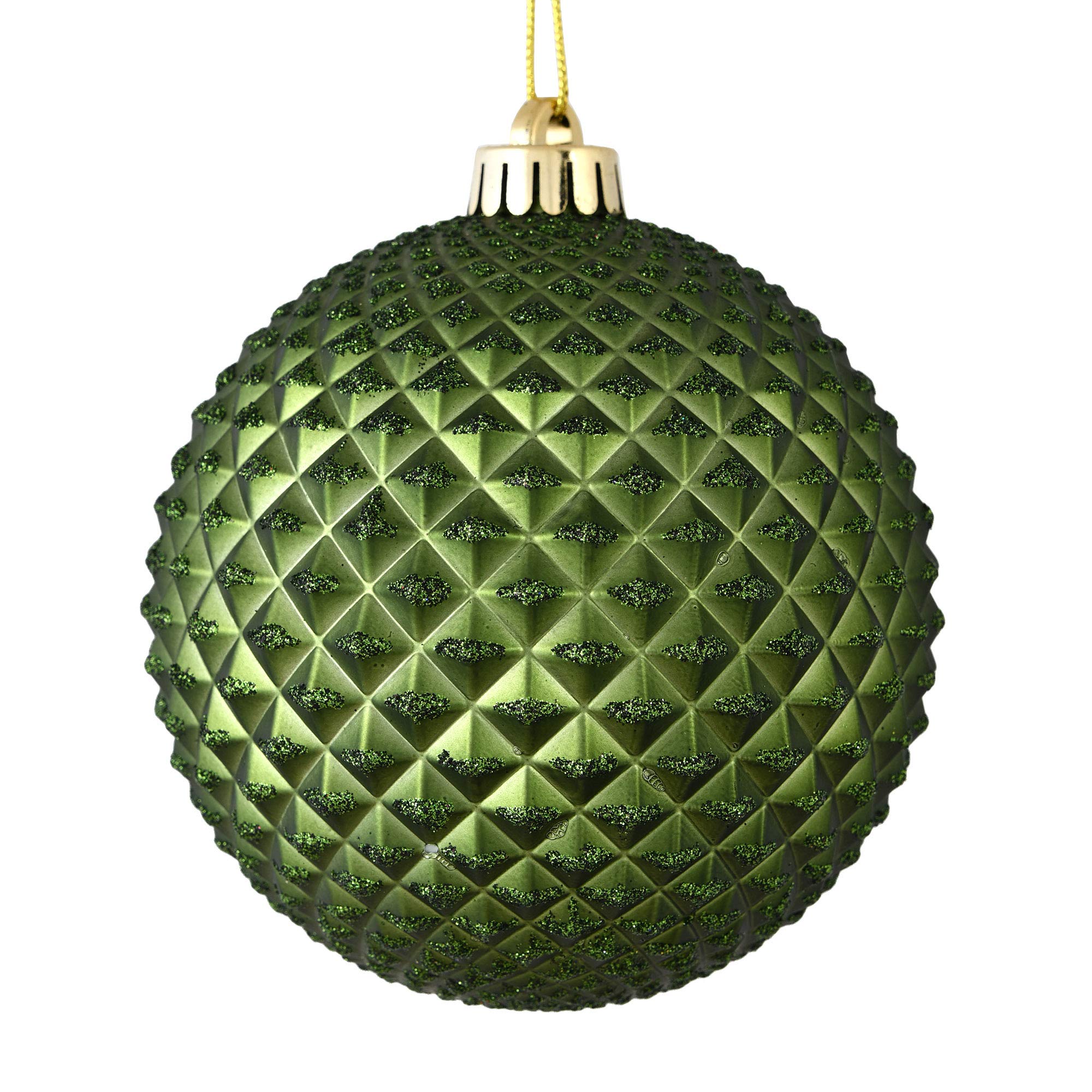 Vickerman 6 Moss Green Durian Glitter Ball Ornament, 4 per Bag