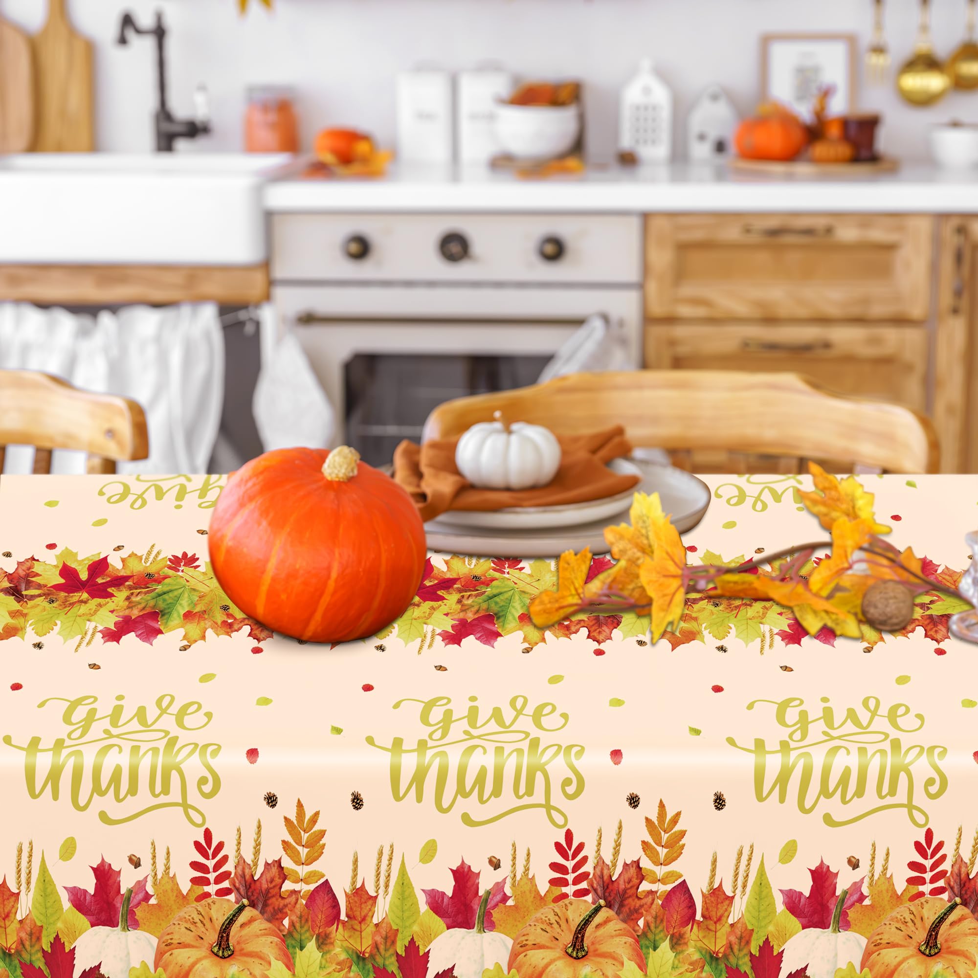 QZYL 12 Pack Thanksgiving Plastic Tablecloths, 54 x 108 Friendsgiving Tablecloth, Maple Leaves Pumpkin Rectangle Table Cloth Dis
