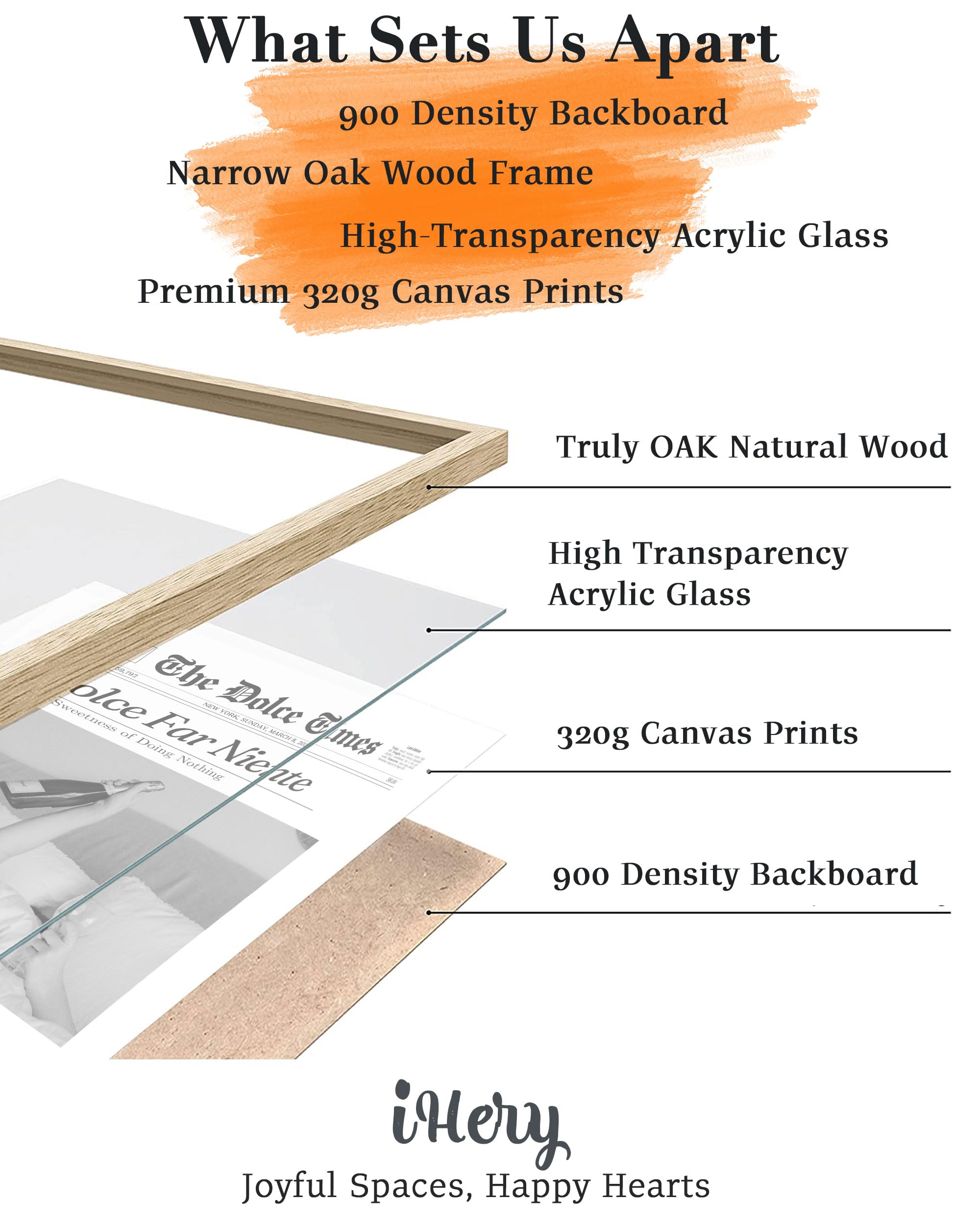 Ihery Small Dolce Far Niente Framed Trendy Newspaper Wall Art, Natural Oak Wood 8X10In Canvas Wall Art Bedroom,The Sweetness Of