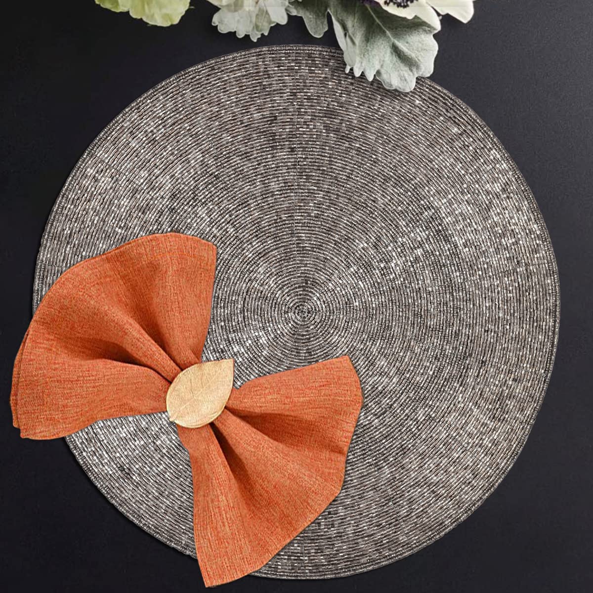 Beaded Placemats For Dining Table - Set Of 4-14 Inches - For Kitchen Decor Scratch Heat Resistant Charger Durable Tablemats - Ro