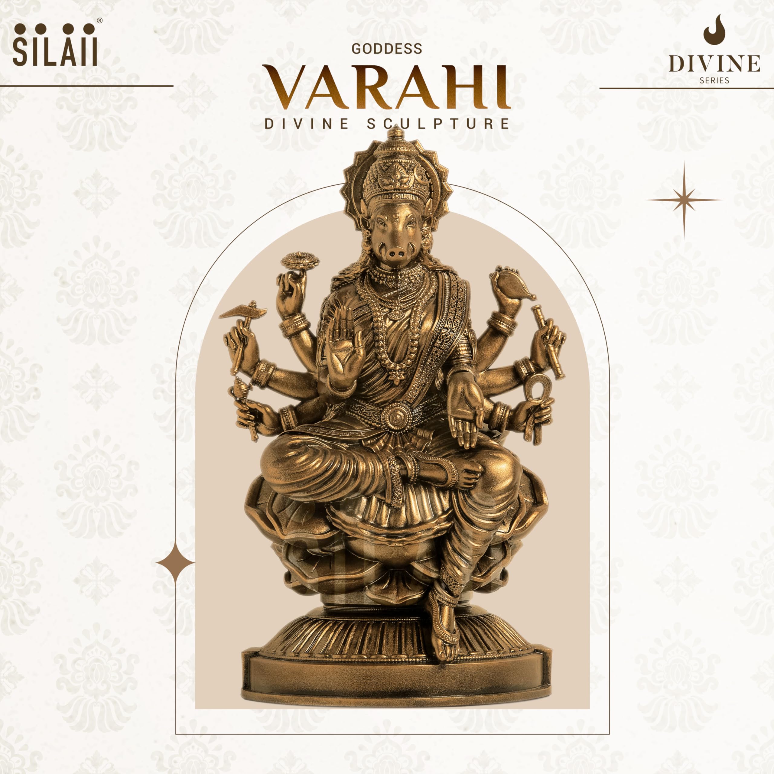 Silaii Goddess Varahi Amman Sculpture - Antique Bronze Finish, Handcrafted Statue For Puja Room, Home Decor, And Gifting (9 Inch