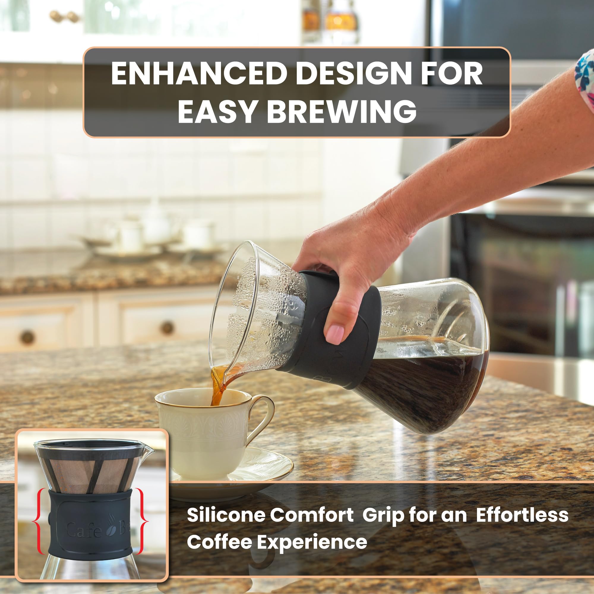 Caf   Brew Collection Pour Over Coffee Maker - 40 Oz Borosilicate Glass Coffee Pot - Bpa-Free - Dishwasher Safe - Mindful Coffee