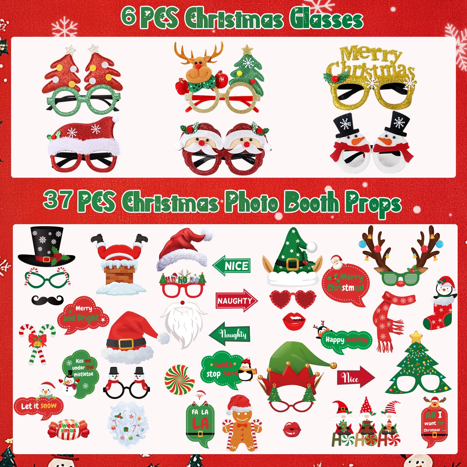 42Pcs Christmas Glasses Glitter Party Glasses Frames Christmas Decoration Costume Eyeglasses Xmas Photo Booth Props For Christma