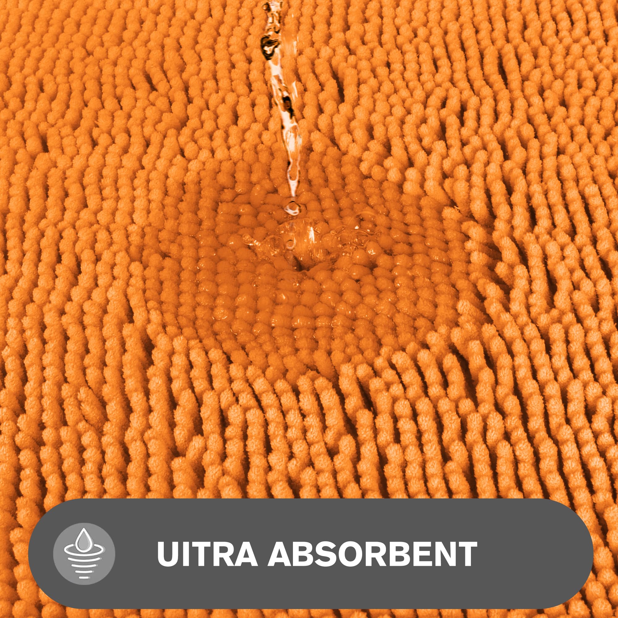 Pureswan Orange Bathroom Rugs - Absorbent And Washable Bath Mat, Non-Slip, Thick Soft Chenille Bath Rugs For Bathroom Floor, Sho