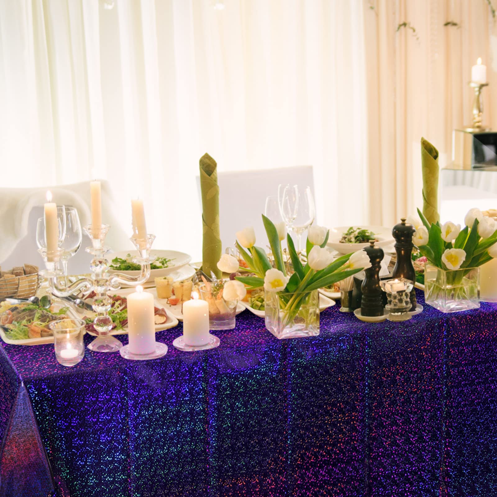 8 Pack Iridescence Plastic Tablecloths Shiny Disposable Laser Rectangle Table Covers Holographic Foil Tablecloth Iridescent Part