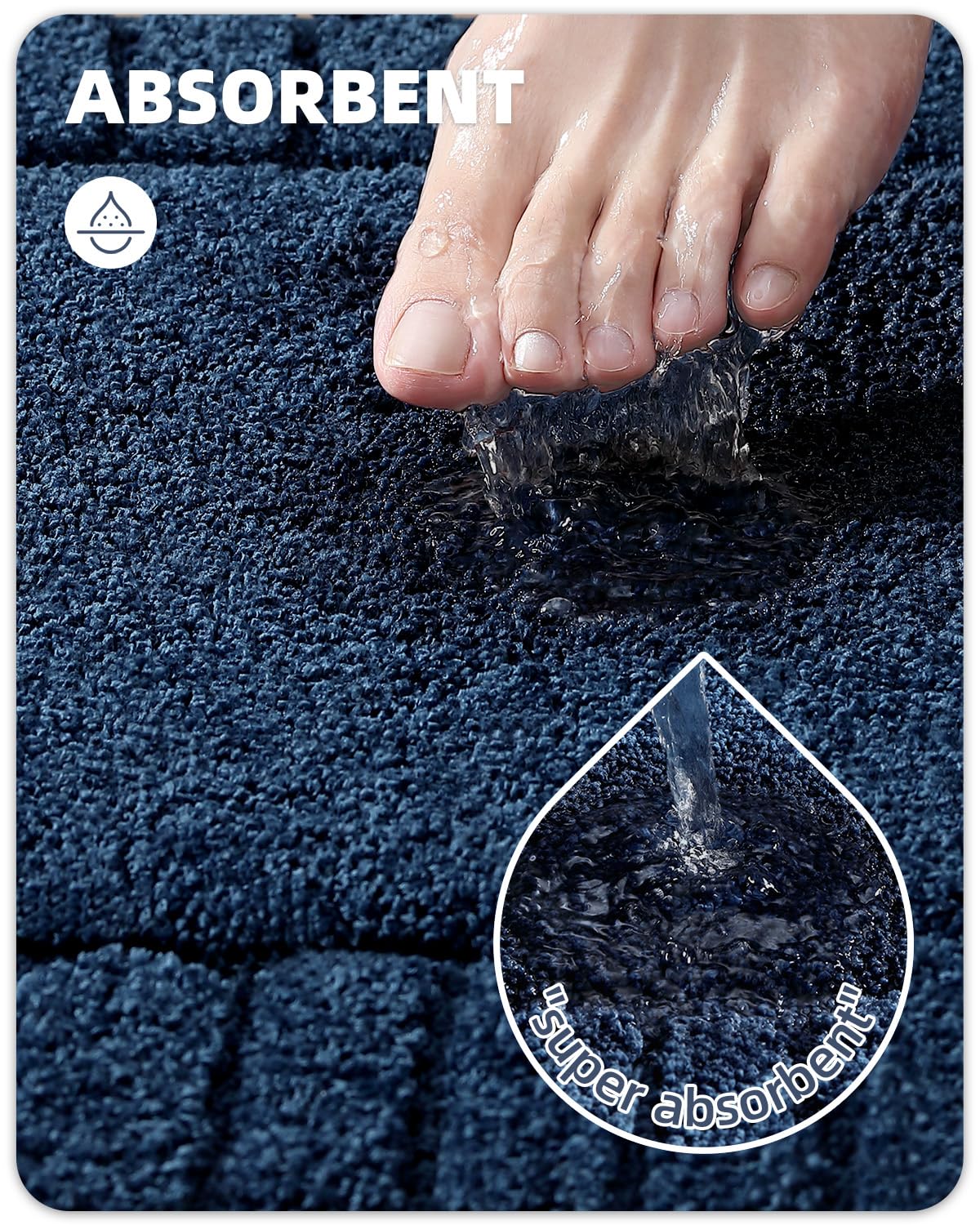 Color&Geometry Long Navy Blue Bathroom Runner Rug- 24''X43'' Absorbent Bath Rugs Non Slip Washable, Soft Bath Mats For Bathroom