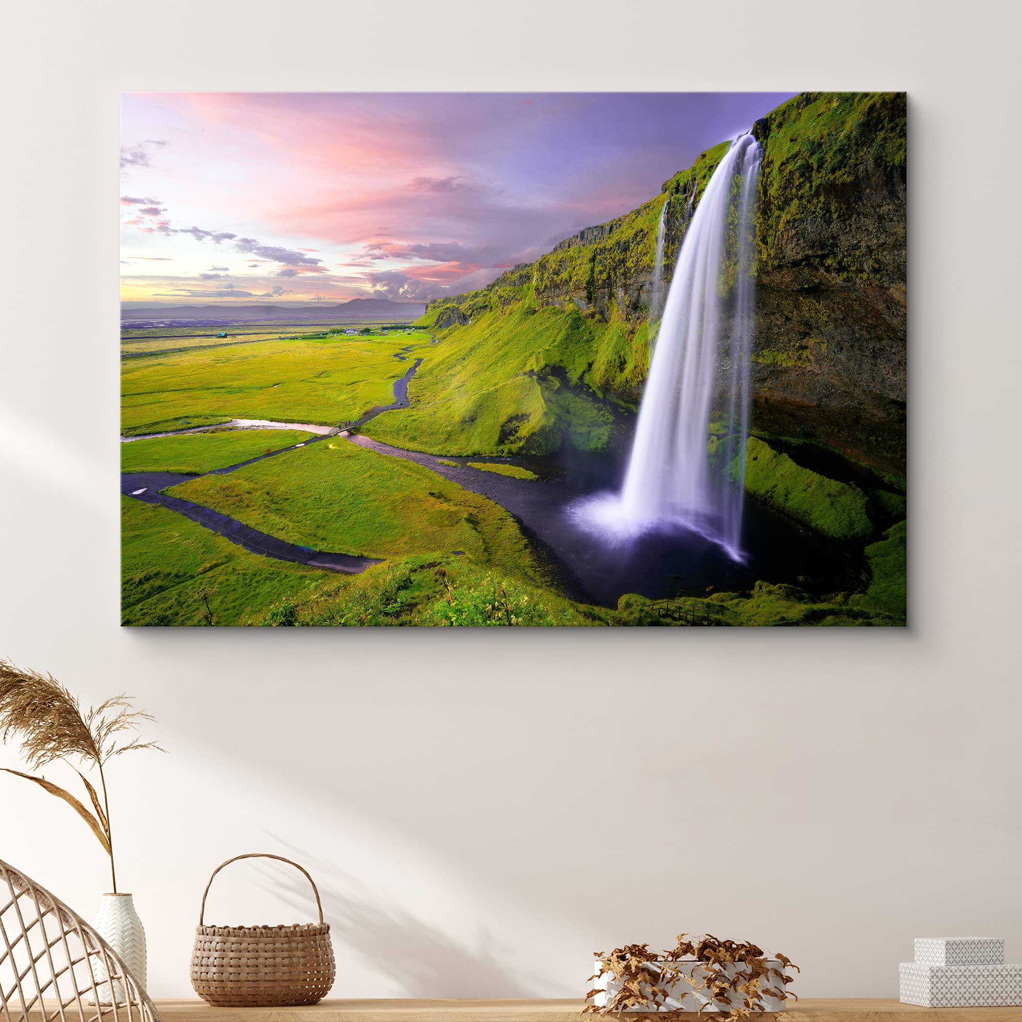 Signford Canvas Print Wall Art Icelandic Fjord Waterfall Nature Wilderness Photography Realism Rustic Landscape Colorful Multico