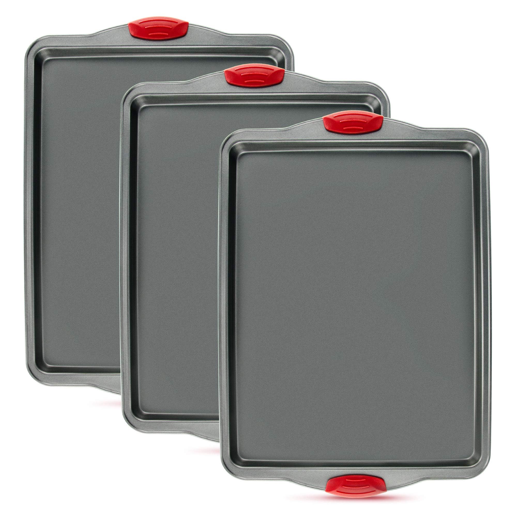 Premium Nonstick Baking Sheet Pans - Set Of 3, Heavy-Gauge Carbon Steel, Warp, Dent, And Rust-Resistant - Gourmet Rimmed Cookie