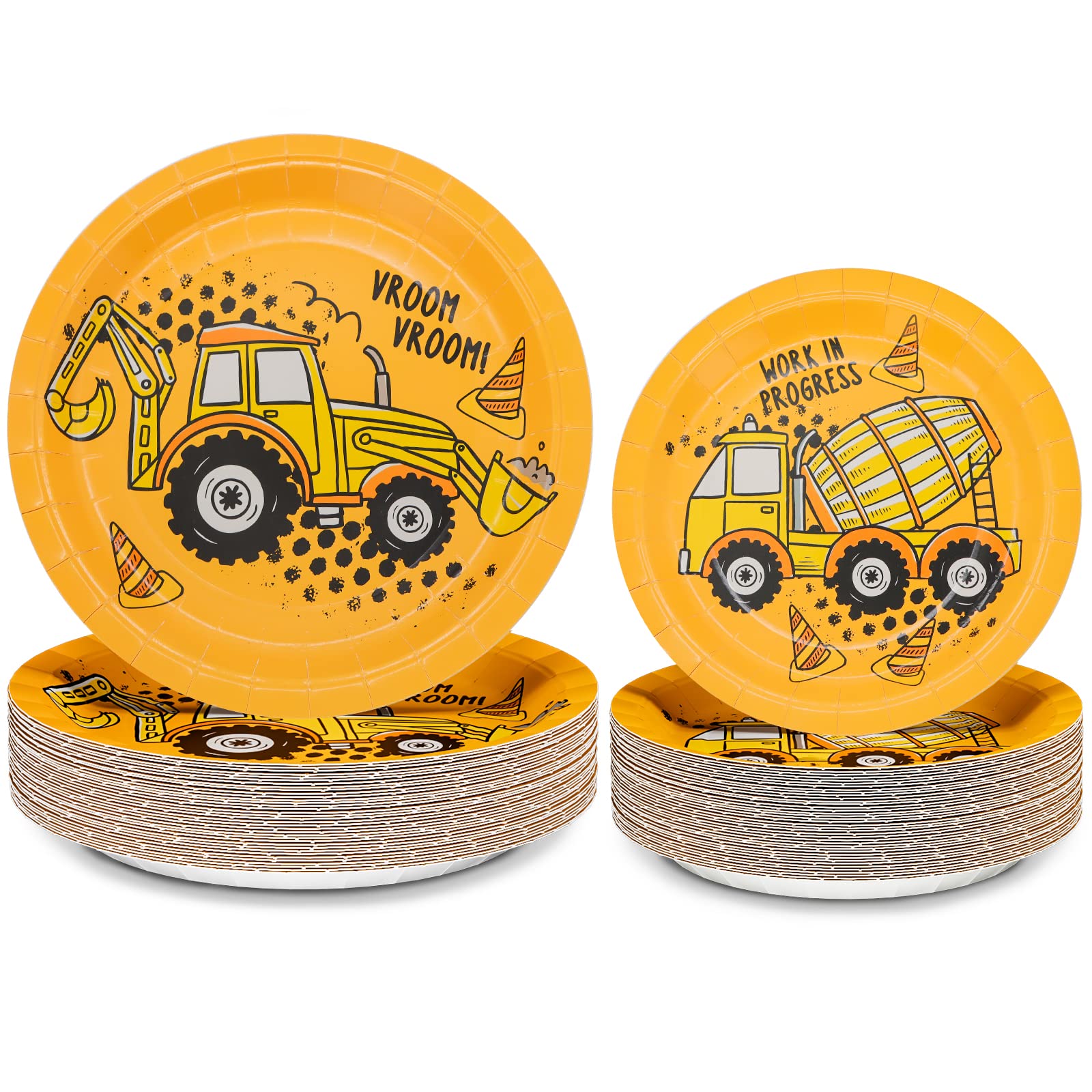 Dylives 100 Pack Construction Birthday Party Plates, Construction Theme Tableware Dump Truck Party Supplies For Appetizer, Dinne